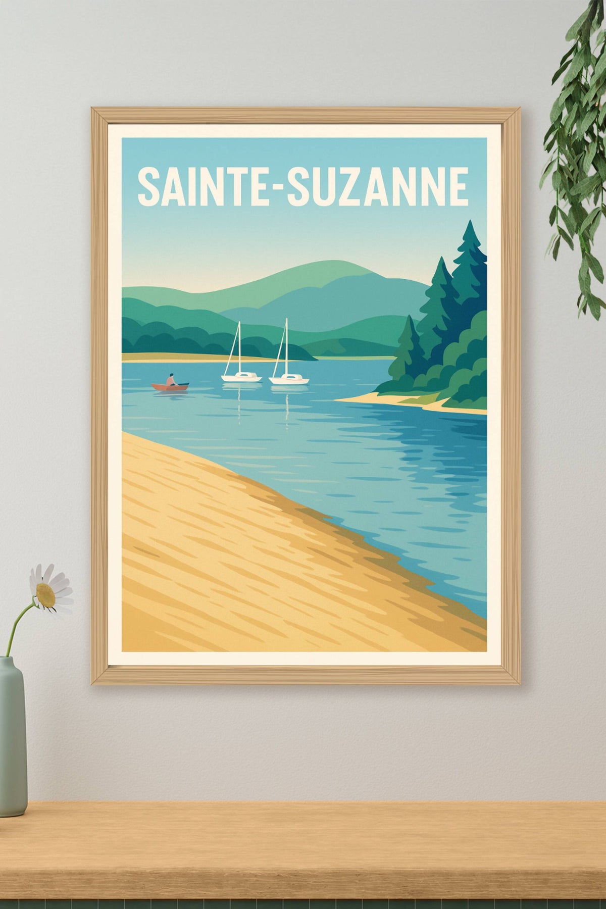 Affiche Sainte-Suzanne — Évasion paisible au fil de l'eau · poster d'art de Sainte-Suzanne