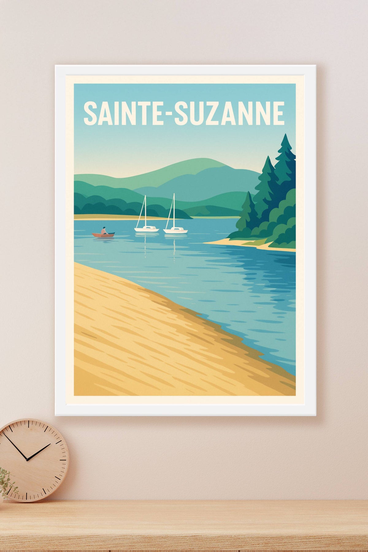 Affiche Sainte-Suzanne — Évasion paisible au fil de l'eau · poster d'art de Sainte-Suzanne