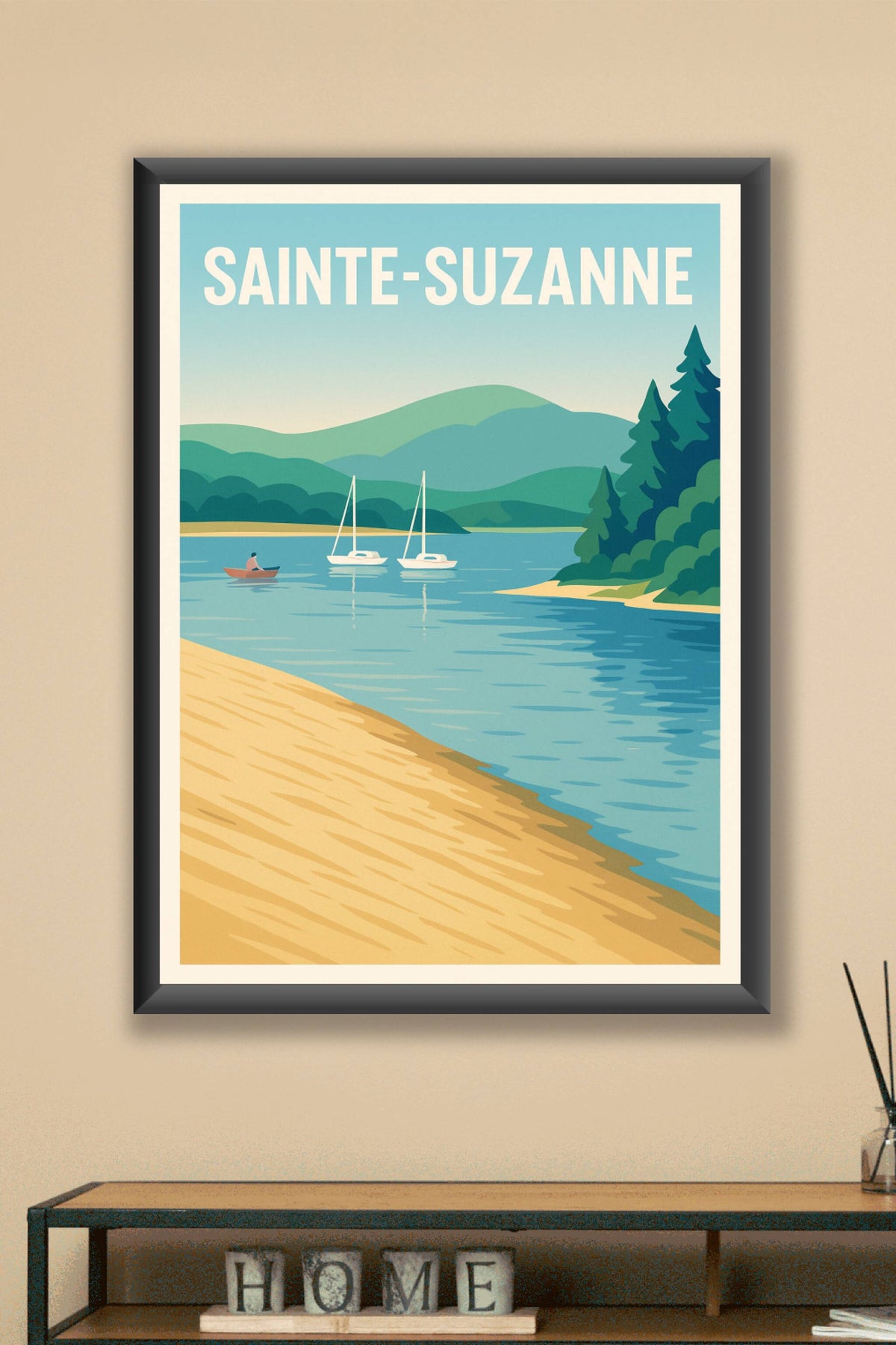 Affiche Sainte-Suzanne — Évasion paisible au fil de l'eau · poster d'art de Sainte-Suzanne