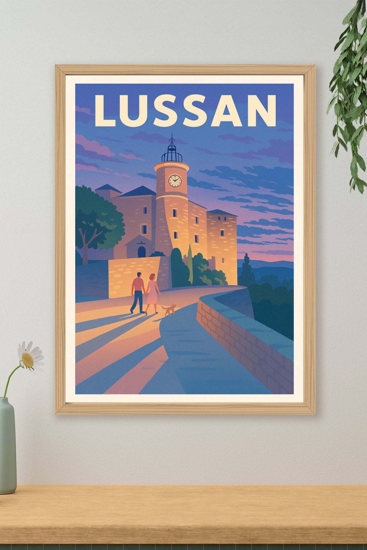 Affiche Lussan — Promenade au crépuscule en terre gardoise · poster d'art de Lussan