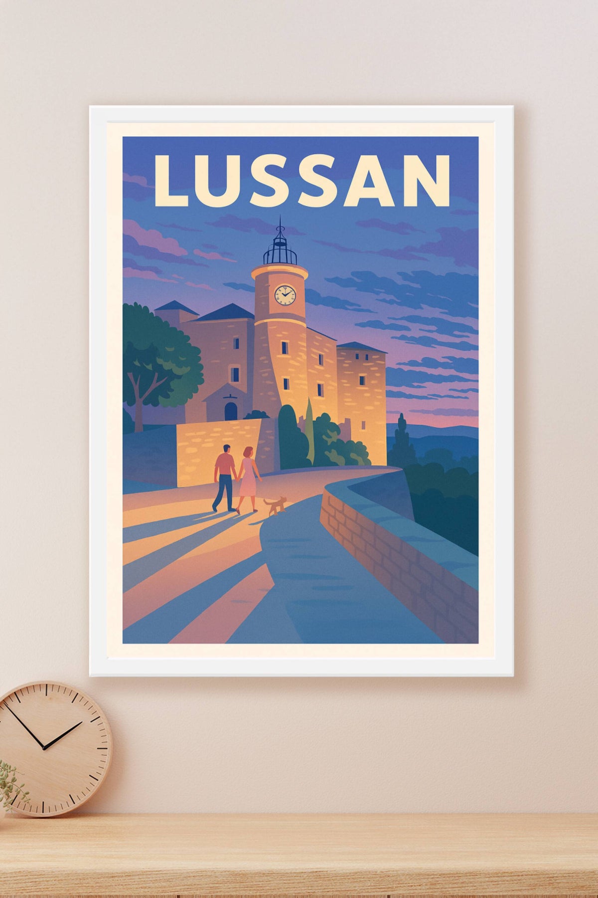 Affiche Lussan — Promenade au crépuscule en terre gardoise · poster d'art de Lussan