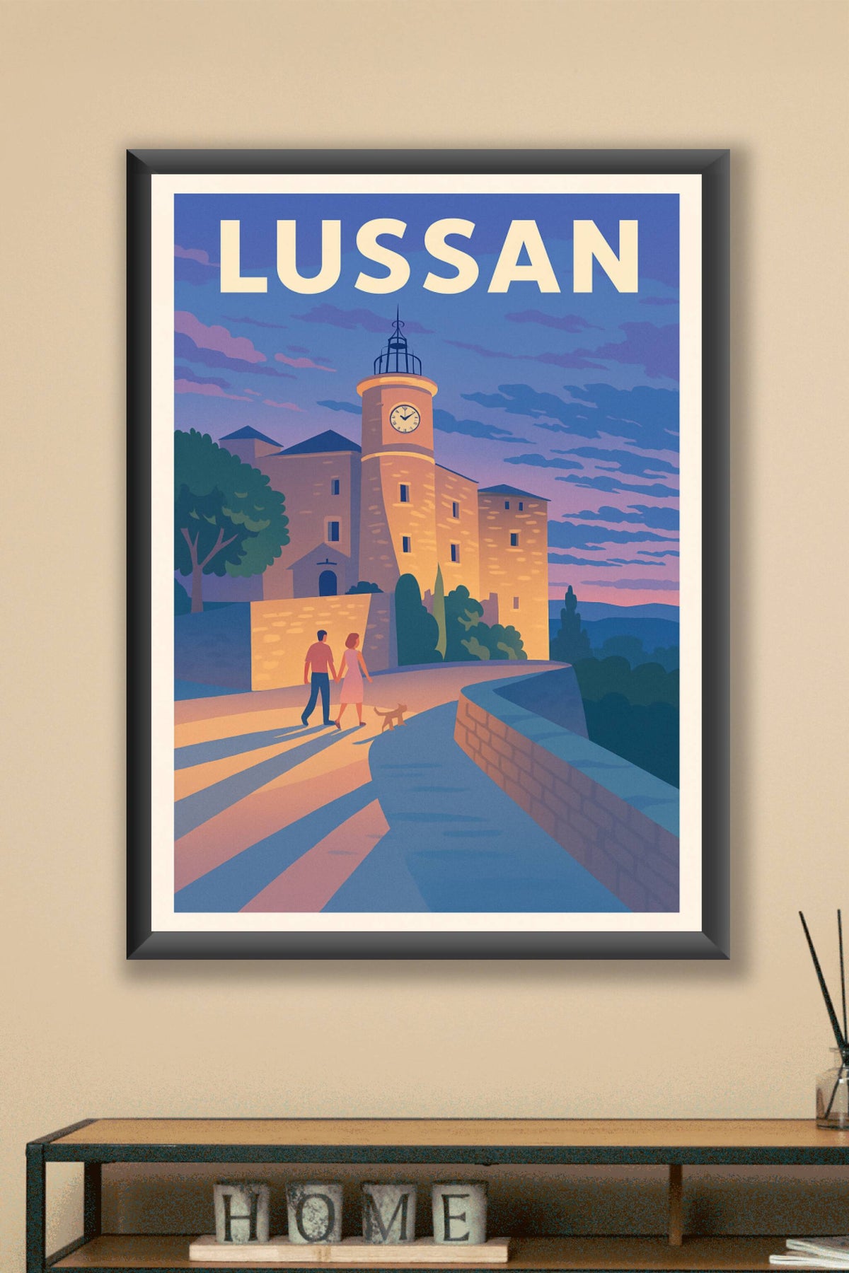 Affiche Lussan — Promenade au crépuscule en terre gardoise · poster d'art de Lussan