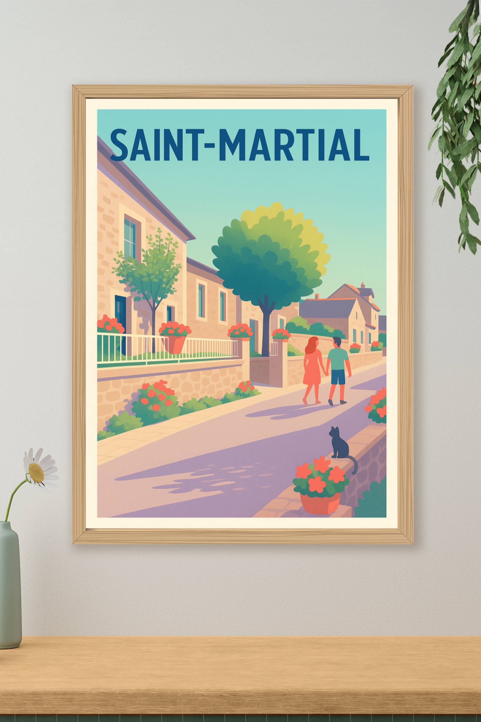 Affiche Saint-Martial — Promenade paisible au cœur du village · poster d'art de Saint-Martial