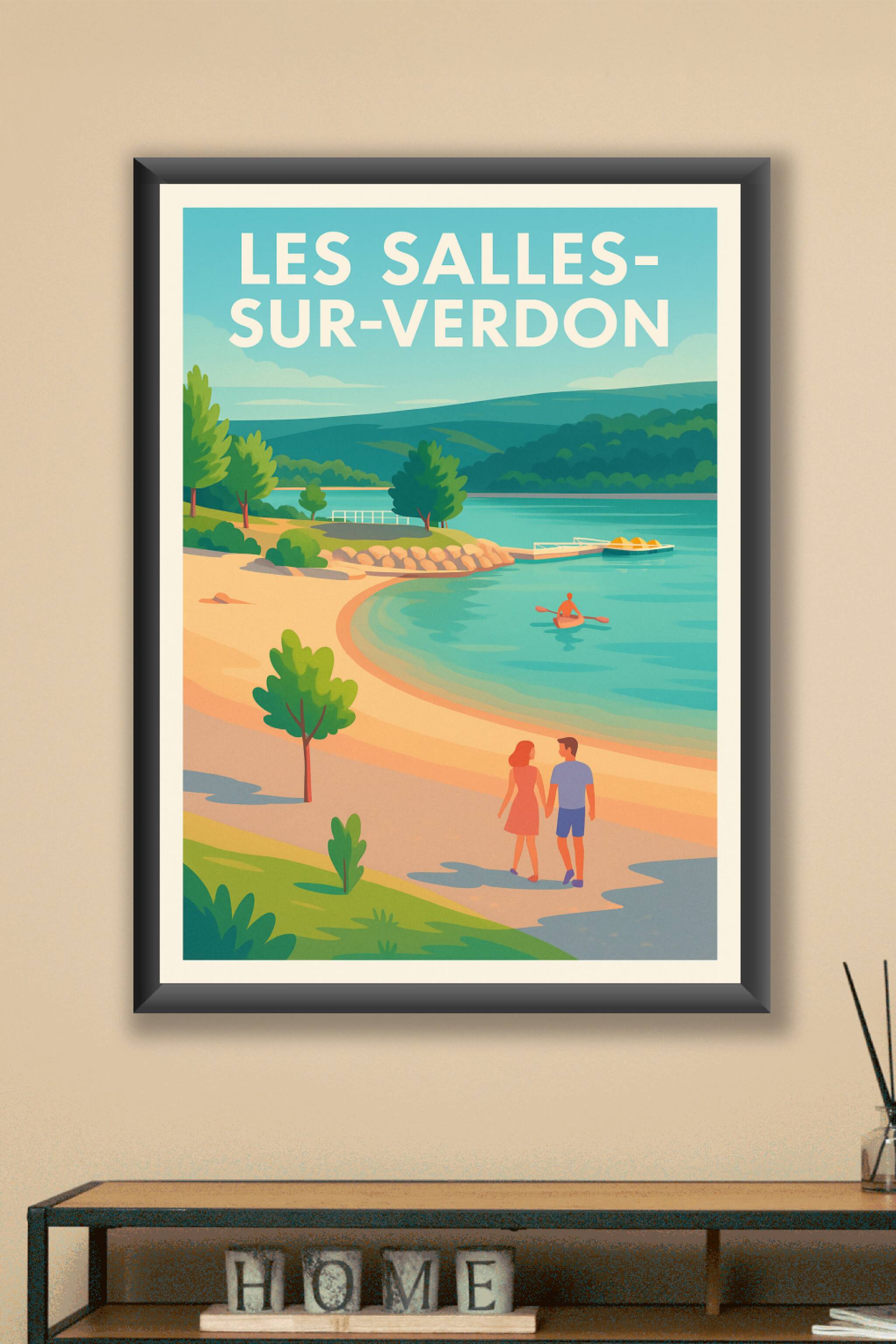 Affiche Les-Salles-sur-Verdon — Évasion romantique au bord de l'eau · poster d'art de Les-Salles-sur-Verdon