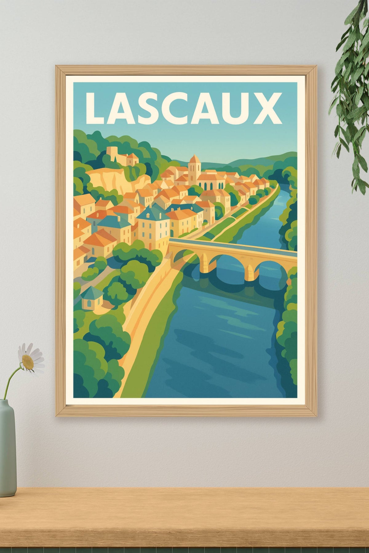 Affiche Lascaux — Charme et histoire au bord de l'eau · poster d'art de Lascaux