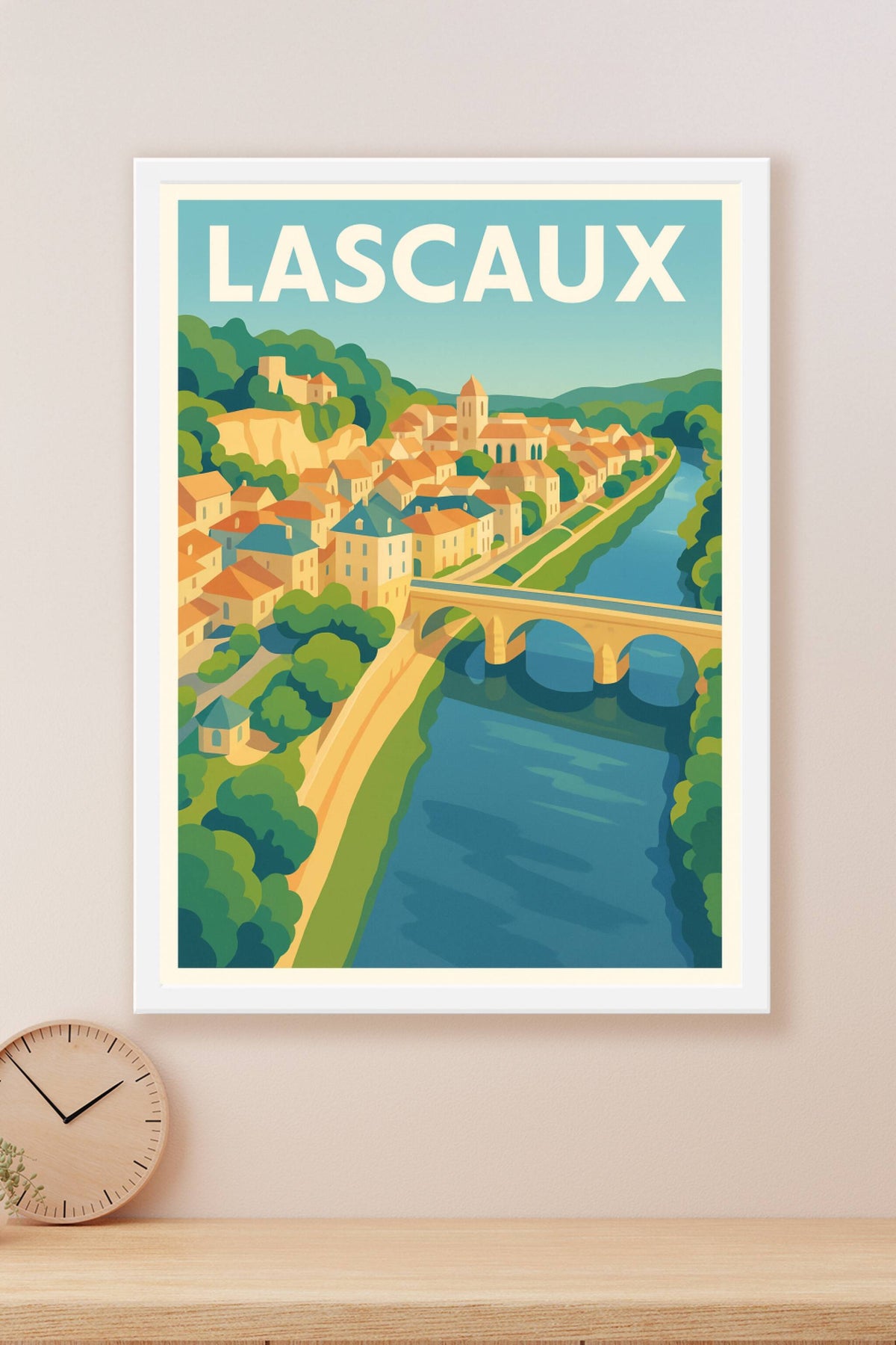 Affiche Lascaux — Charme et histoire au bord de l'eau · poster d'art de Lascaux