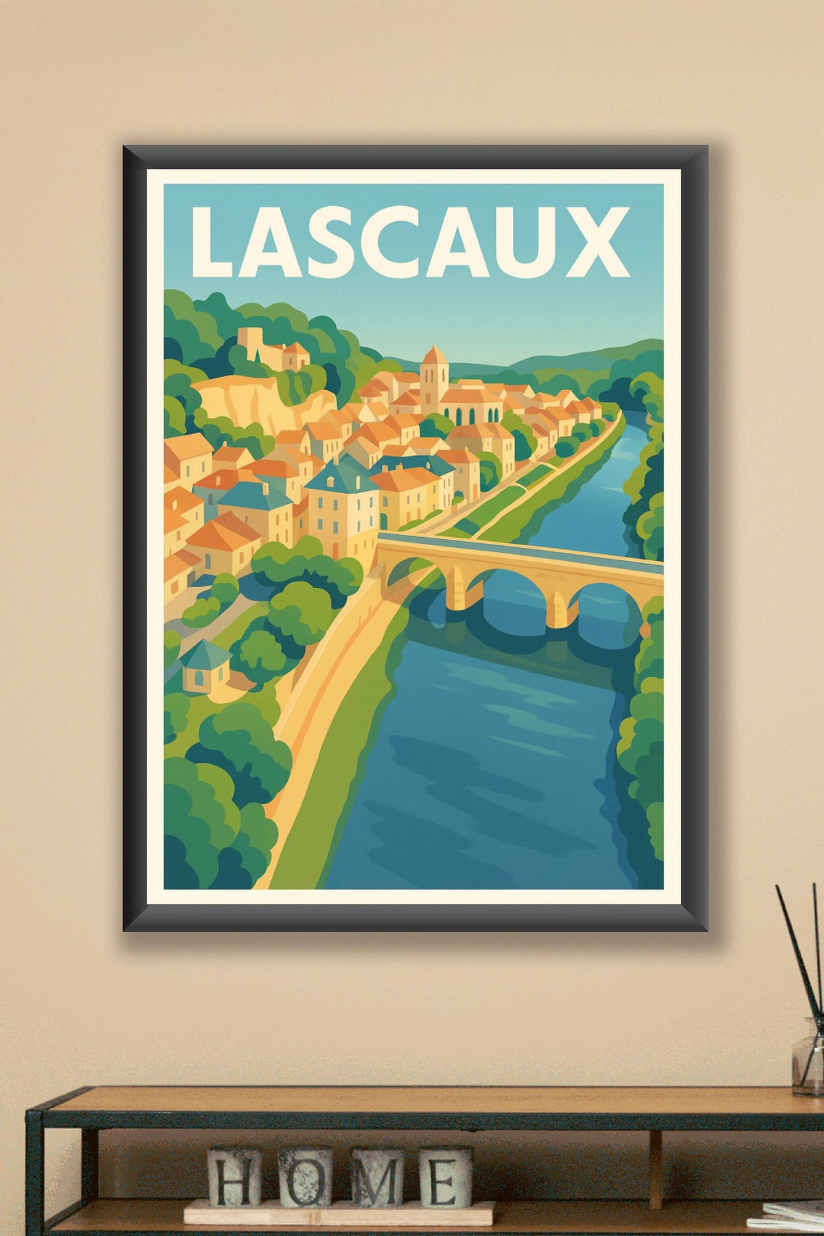 Affiche Lascaux — Charme et histoire au bord de l'eau · poster d'art de Lascaux