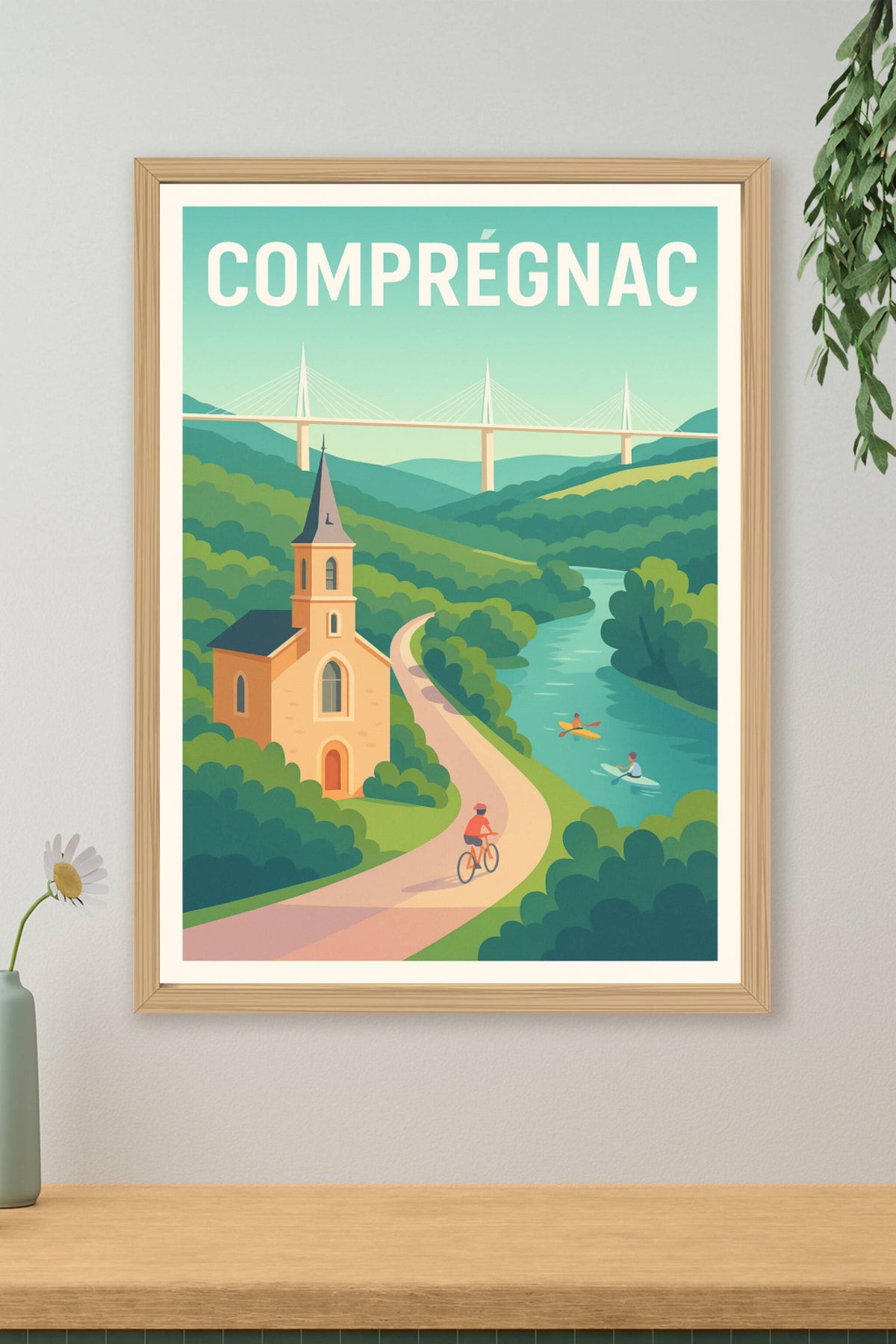 Affiche Compreignac — Évasion nature entre rivière et montagnes · poster d'art de Compreignac