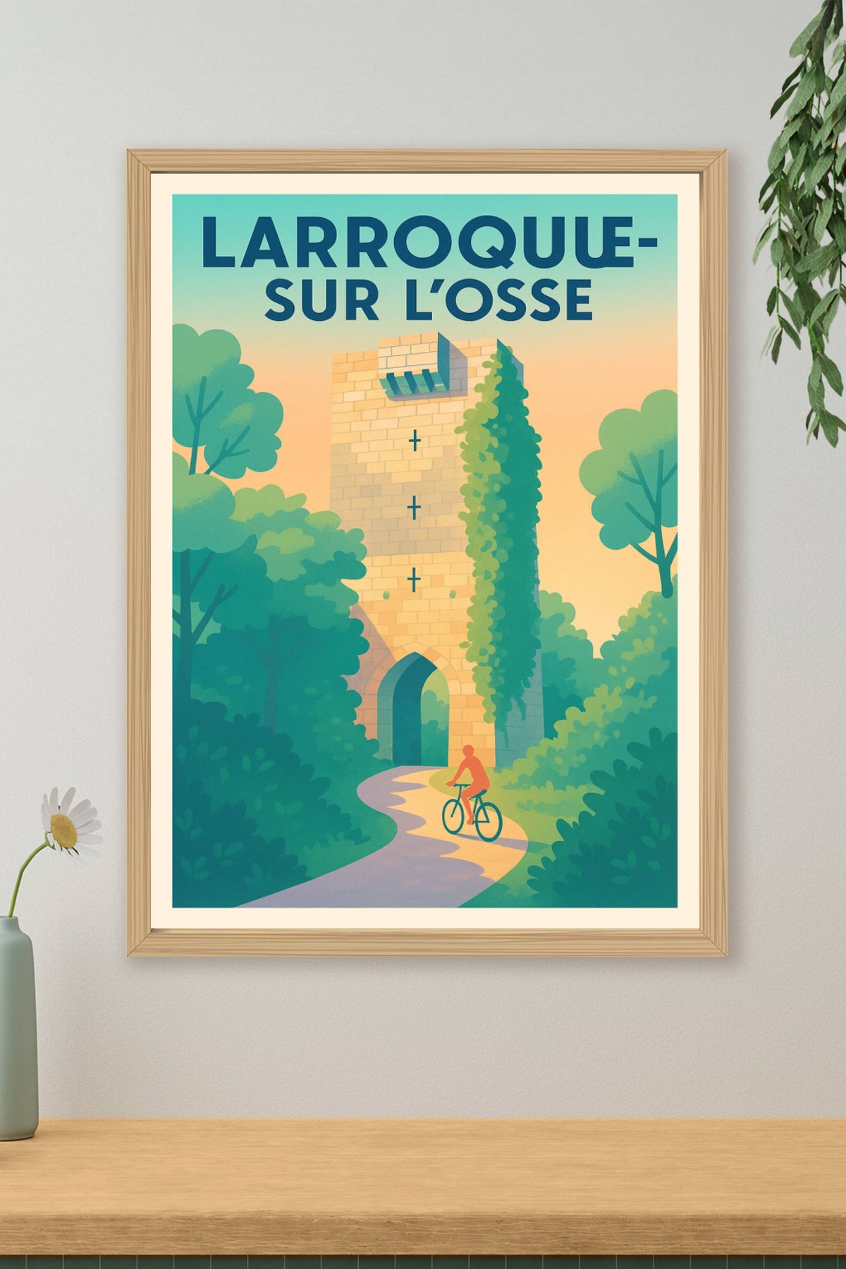 Affiche Larroque-sur-l'Osse — L'évasion à vélo au coeur de l'histoire · poster d'art de Larroque-sur-l'Osse