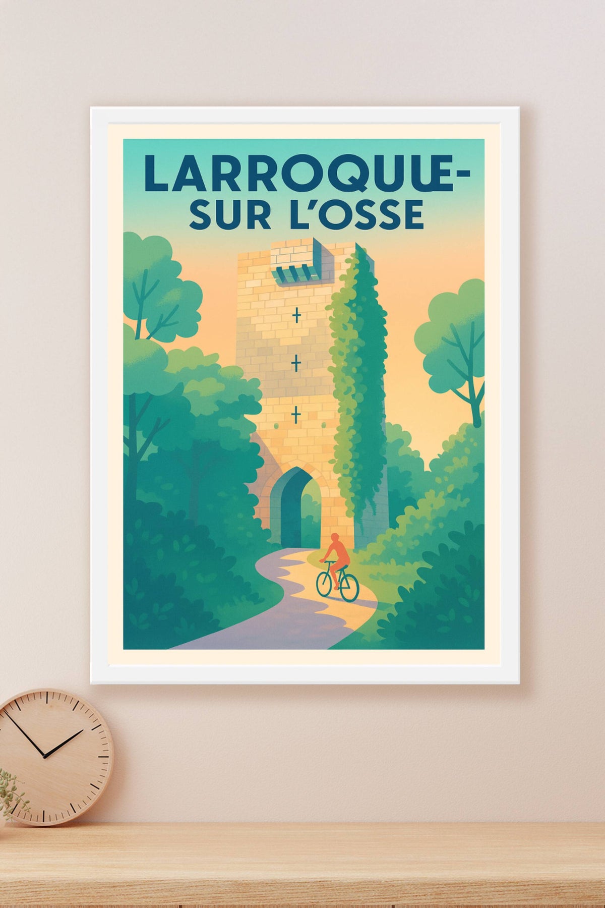 Affiche Larroque-sur-l'Osse — L'évasion à vélo au coeur de l'histoire · poster d'art de Larroque-sur-l'Osse
