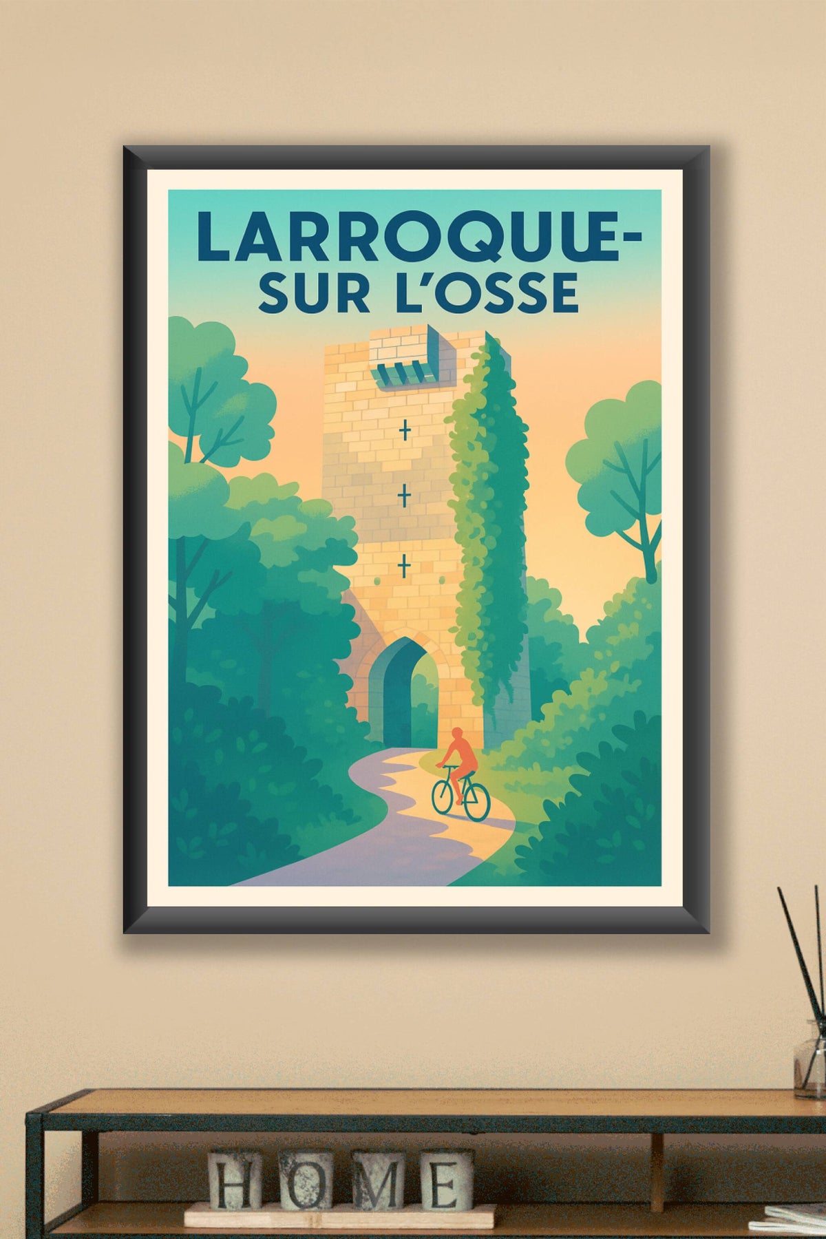 Affiche Larroque-sur-l'Osse — L'évasion à vélo au coeur de l'histoire · poster d'art de Larroque-sur-l'Osse