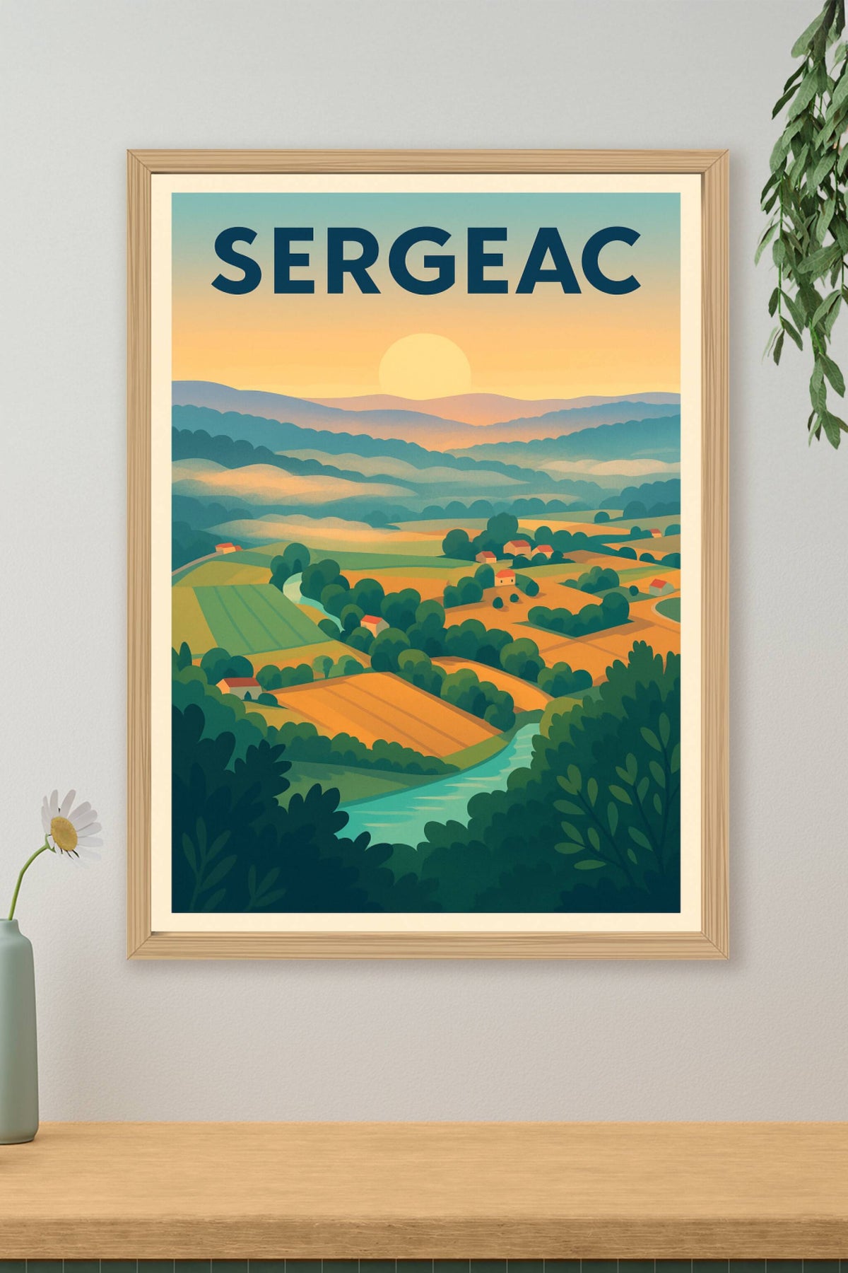 Affiche Sergeac — Douceur des paysages vallonnés · poster d'art de Sergeac