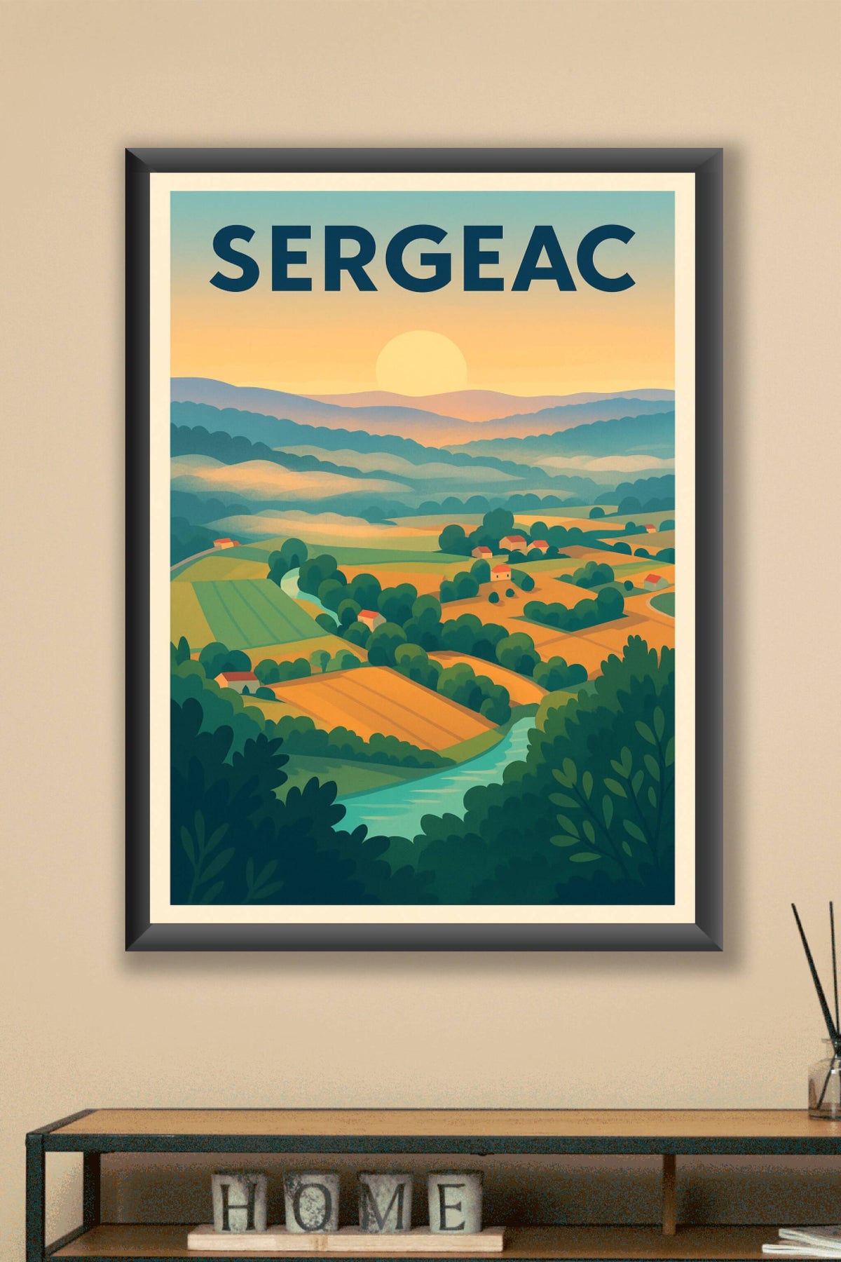 Affiche Sergeac — Douceur des paysages vallonnés · poster d'art de Sergeac