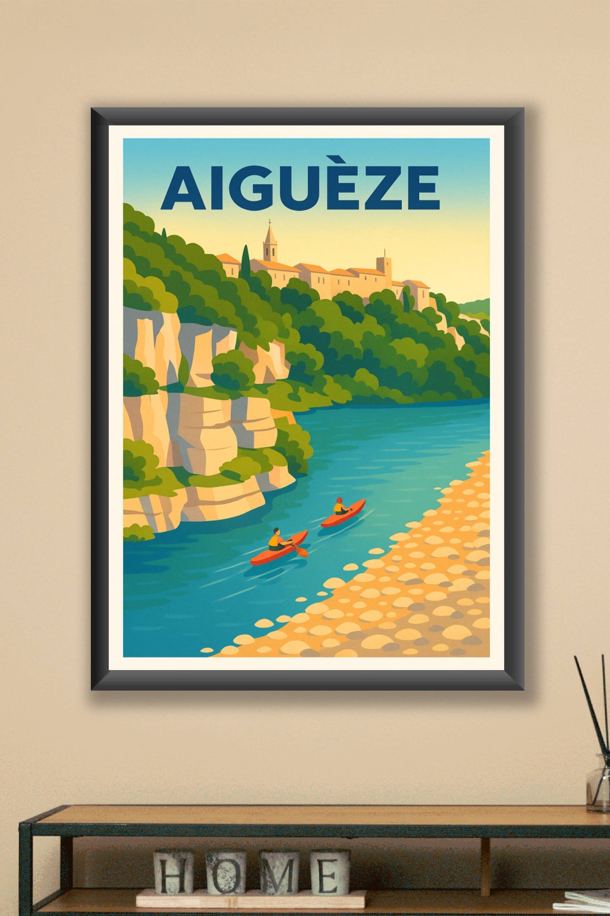 Affiche Aiguèze — Évasion et nature au fil de l'eau · poster d'art de Aiguèze