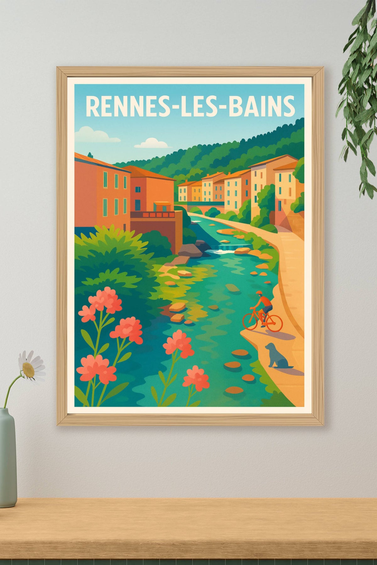 Affiche Rennes-les-Bains — Évasion bucolique au fil de l'eau · poster d'art de Rennes-les-Bains