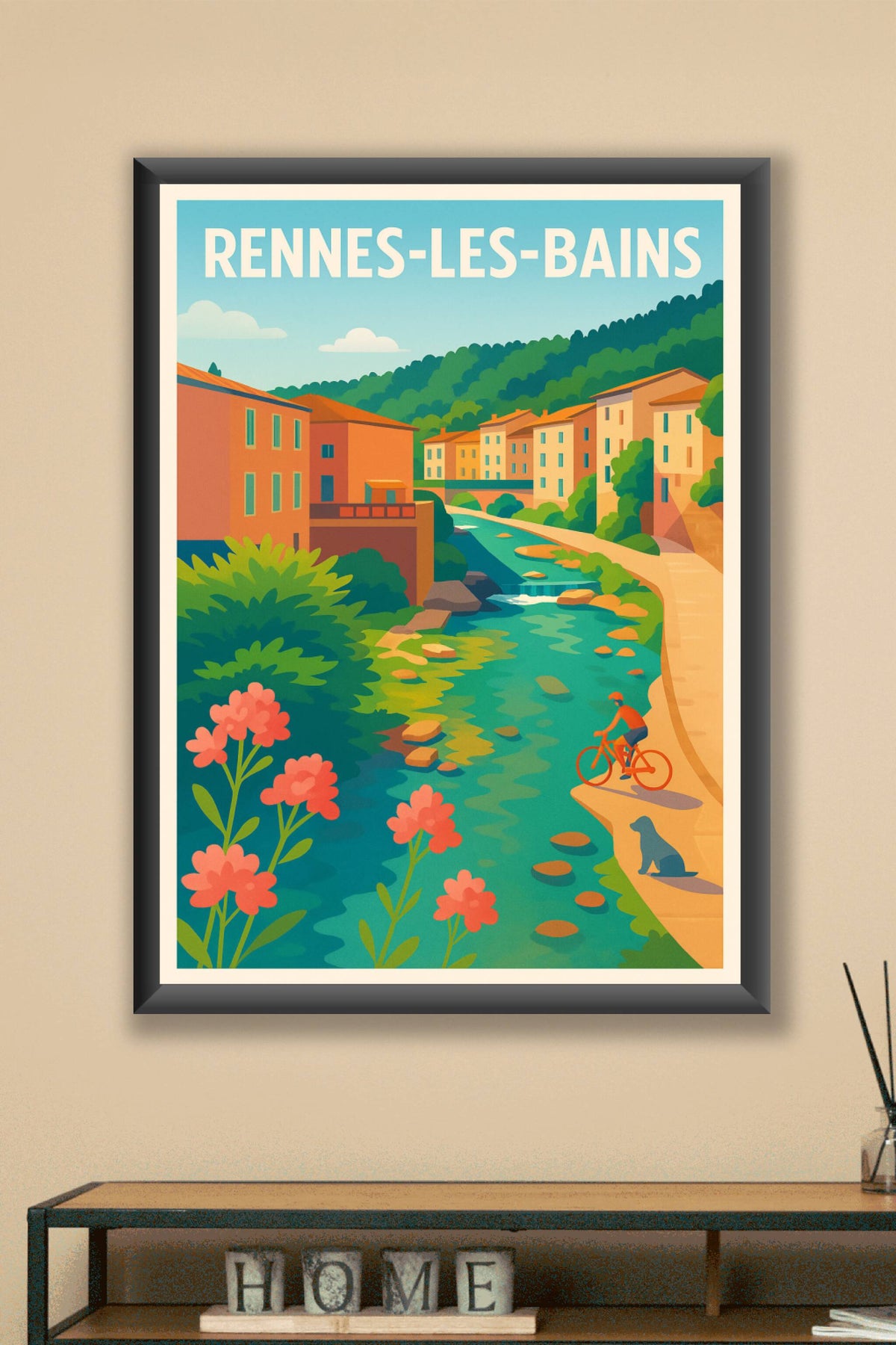Affiche Rennes-les-Bains — Évasion bucolique au fil de l'eau · poster d'art de Rennes-les-Bains