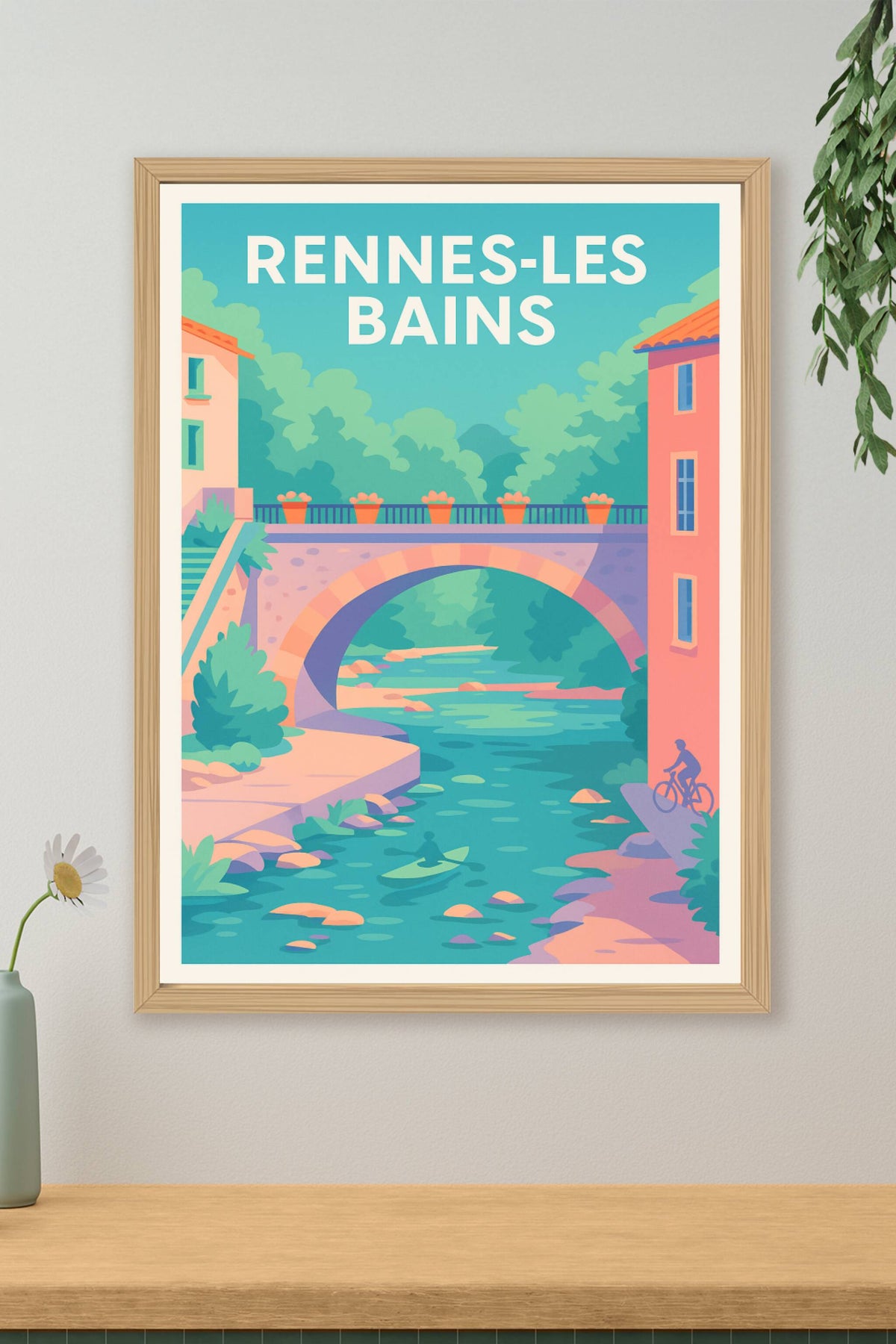 Affiche Rennes-les-Bains — Évasion au fil de l'eau · poster d'art de Rennes-les-Bains