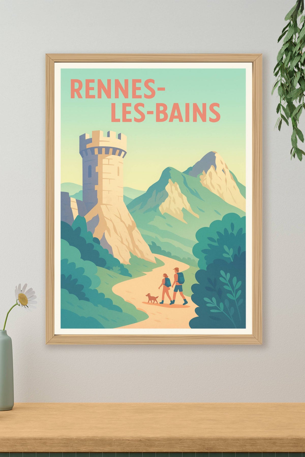 Affiche Rennes-les-Bains — Aventure et nature au cœur des montagnes · poster d'art de Rennes-les-Bains