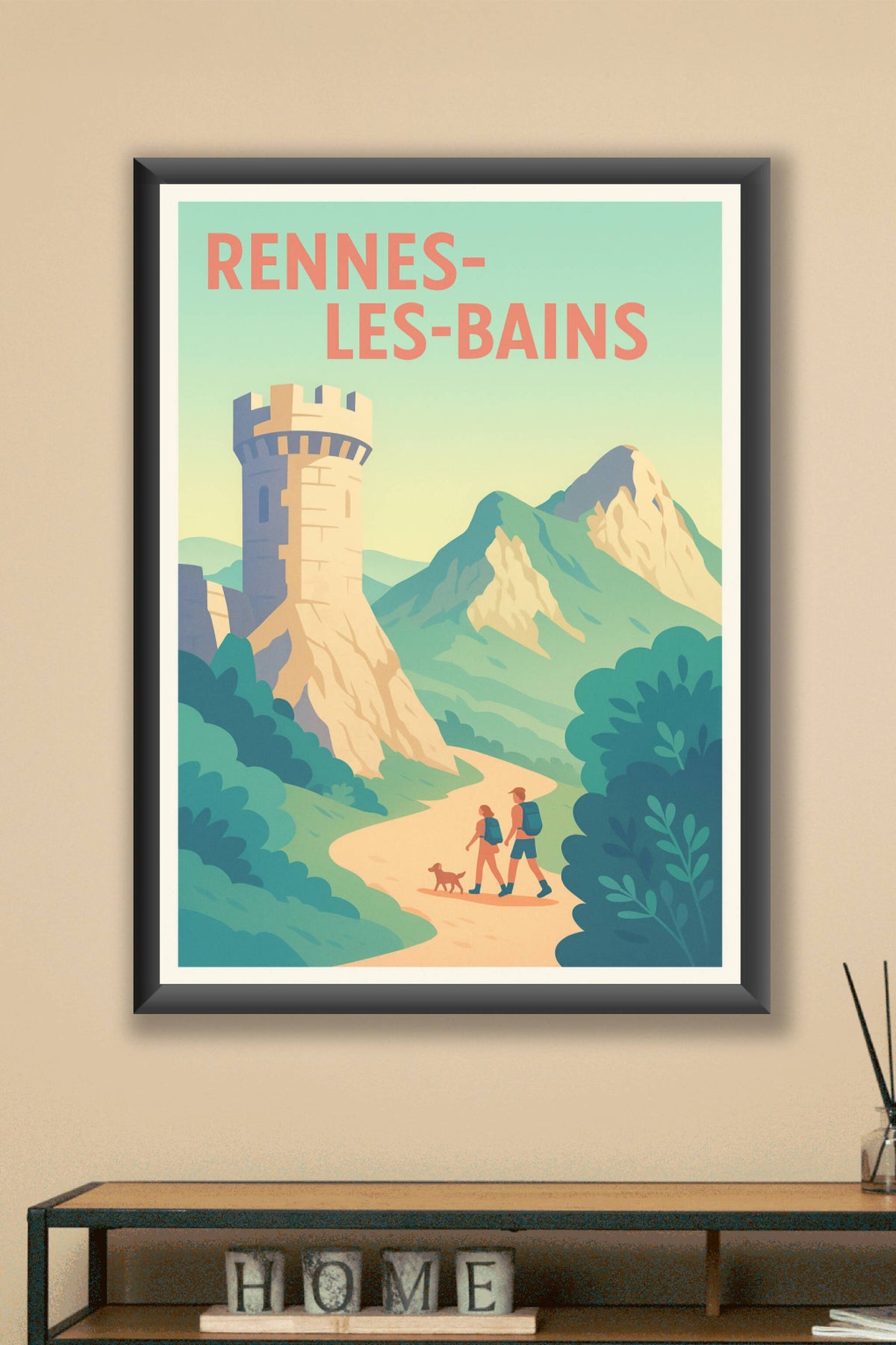 Affiche Rennes-les-Bains — Aventure et nature au cœur des montagnes · poster d'art de Rennes-les-Bains