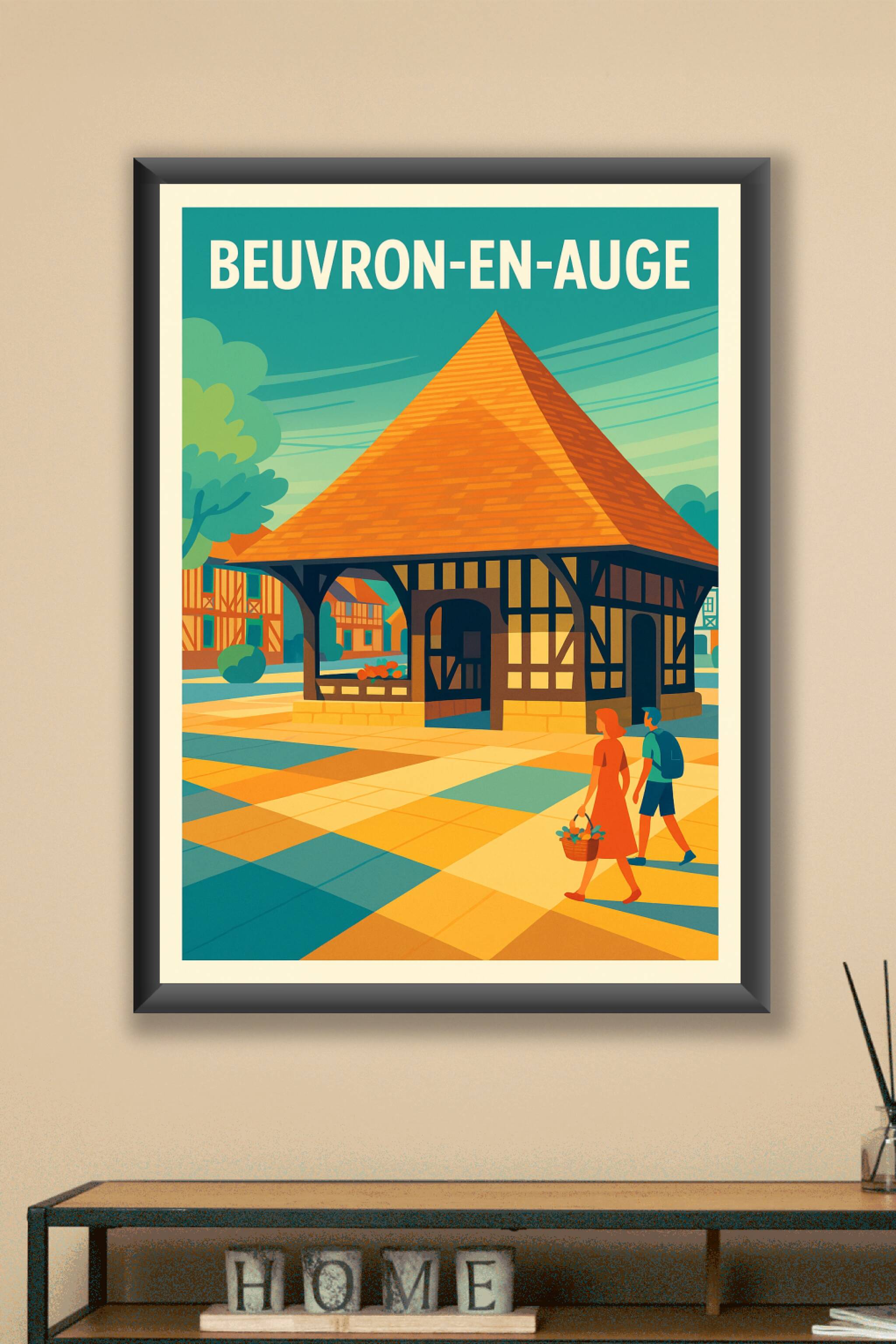 Affiche Beuvron-en-Auge — Charme intemporel du Pays d'Auge · poster d'art de Beuvron-en-Auge