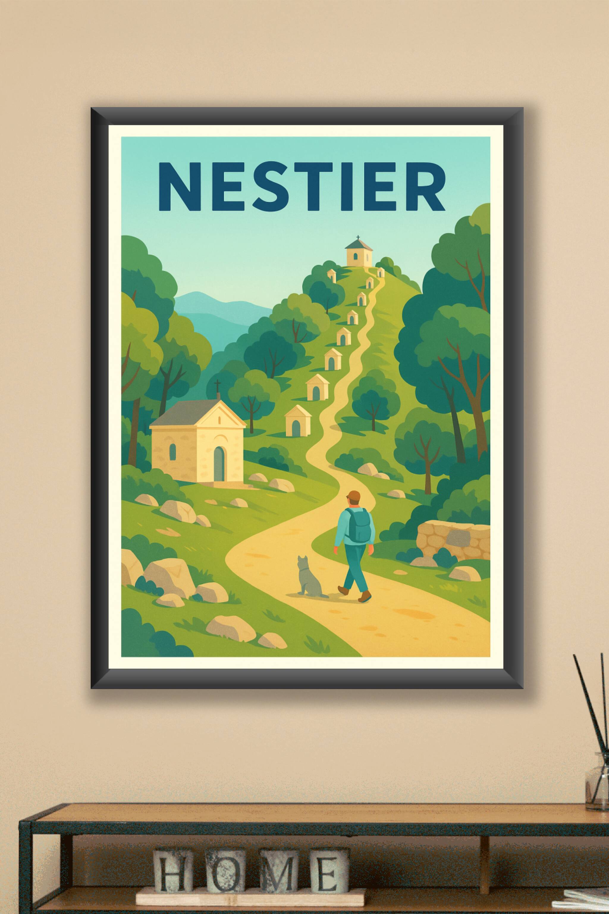 Affiche Nestier — Escapade paisible au cœur des collines · poster d'art de Nestier