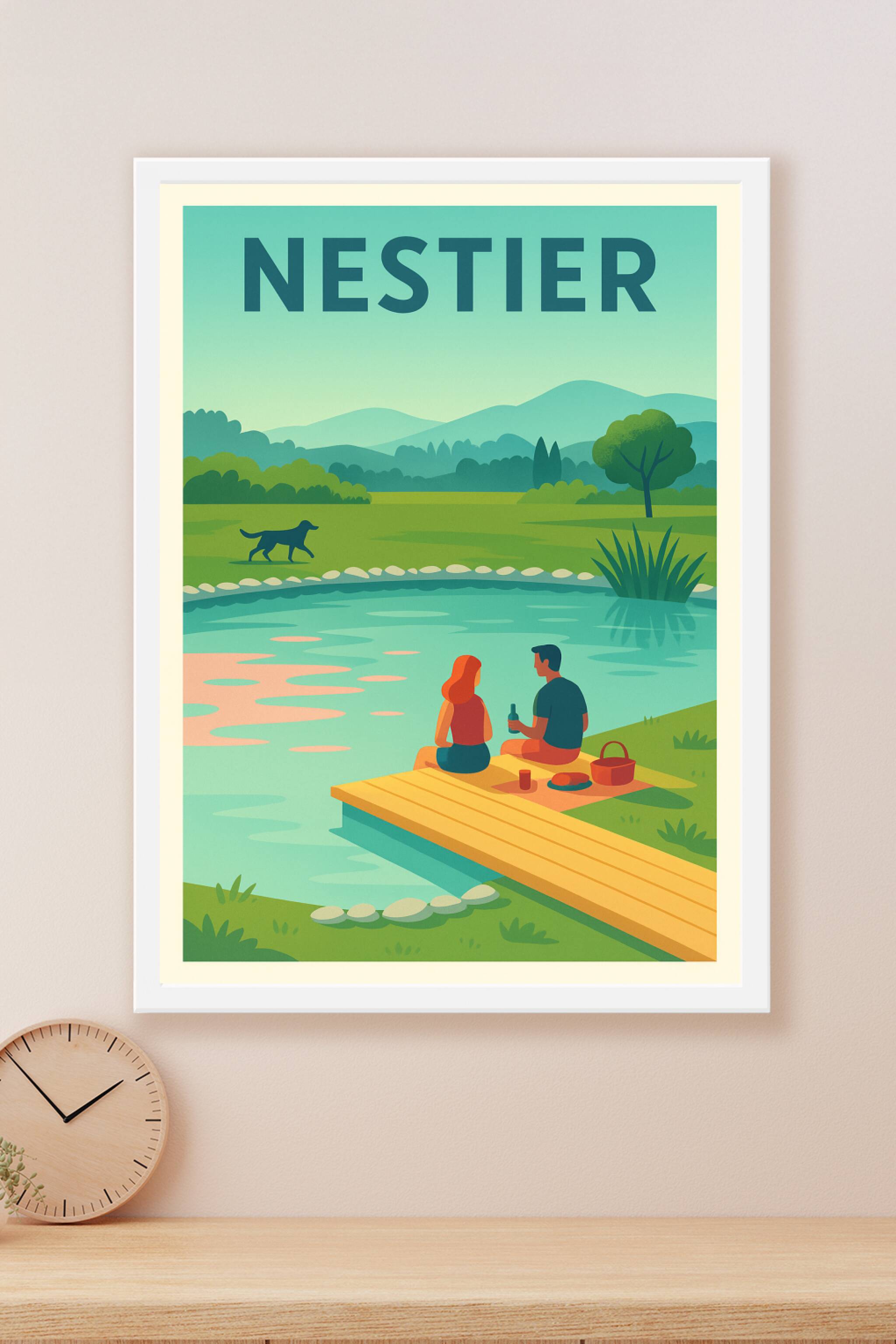 Affiche Nestier — Escapade bucolique au bord de l'eau · poster d'art de Nestier