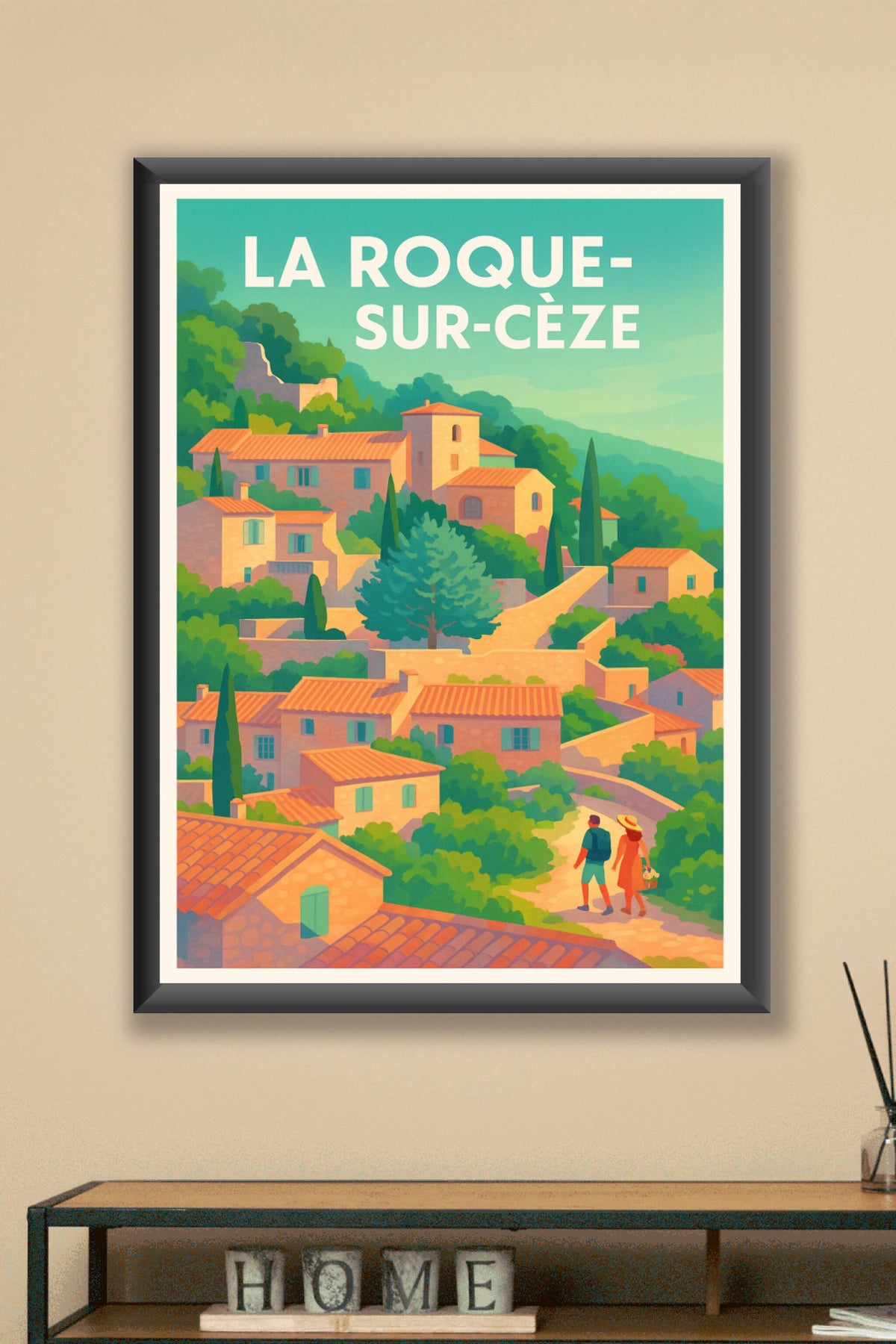 Affiche La Roque-sur-Cèze — Charme et douceur de vivre en Provence · poster d'art de La Roque-sur-Cèze