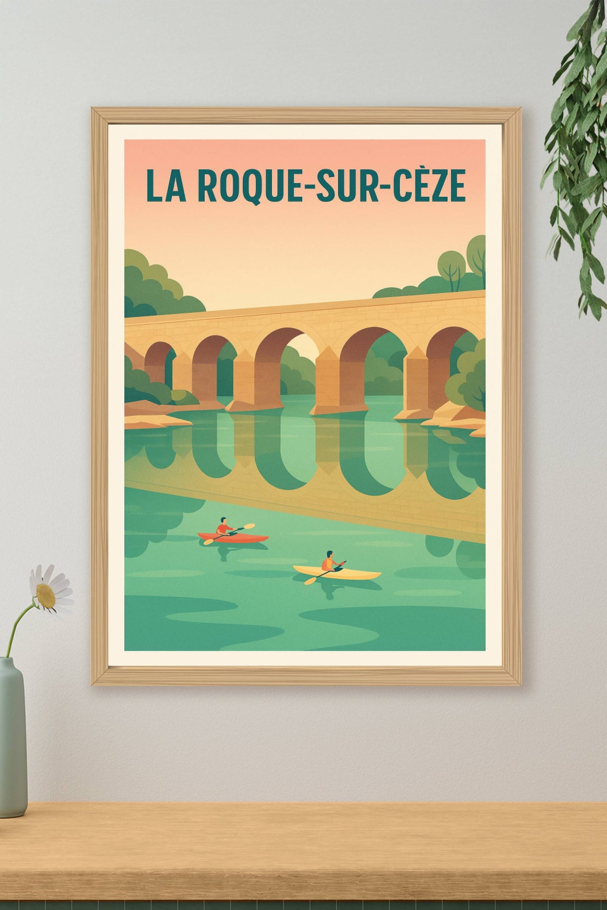 Affiche La Roque-sur-Cèze — L'élégance tranquille du pont médiéval · poster d'art de La Roque-sur-Cèze