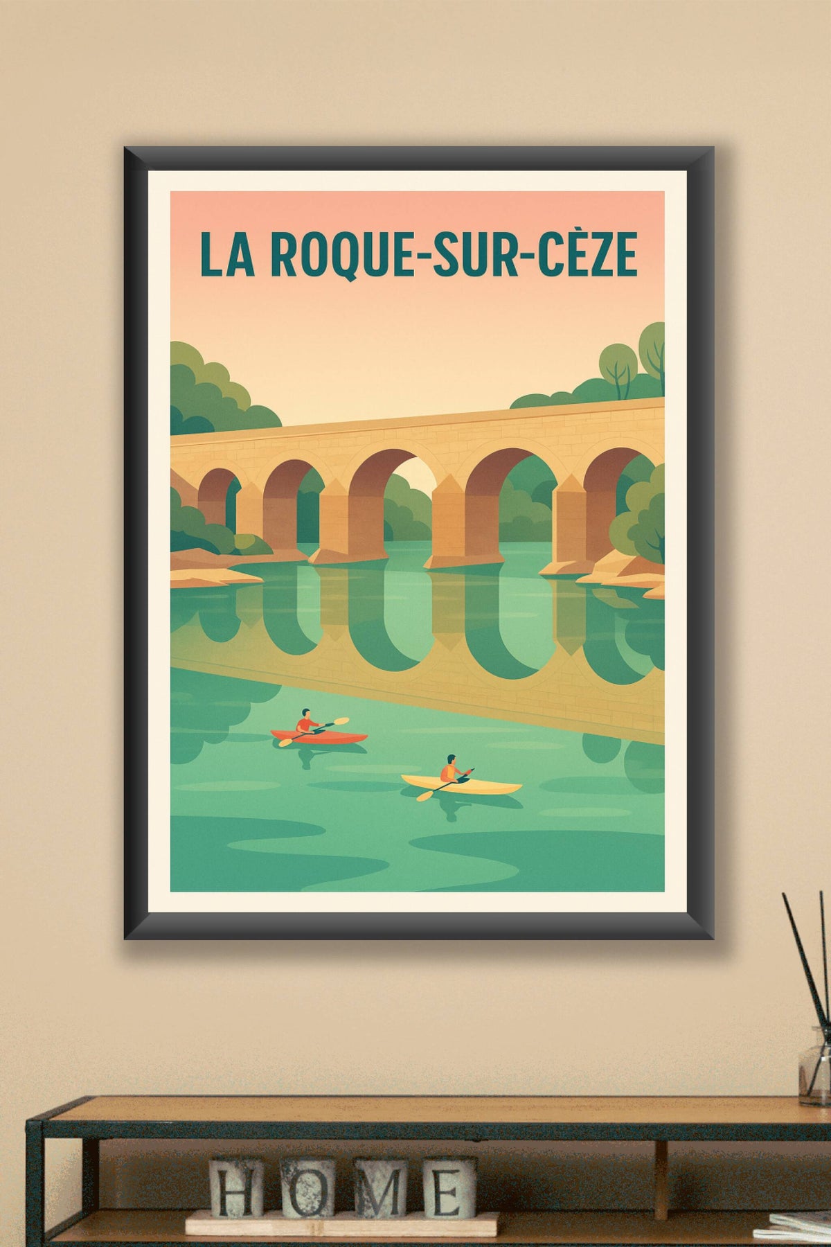 Affiche La Roque-sur-Cèze — L'élégance tranquille du pont médiéval · poster d'art de La Roque-sur-Cèze