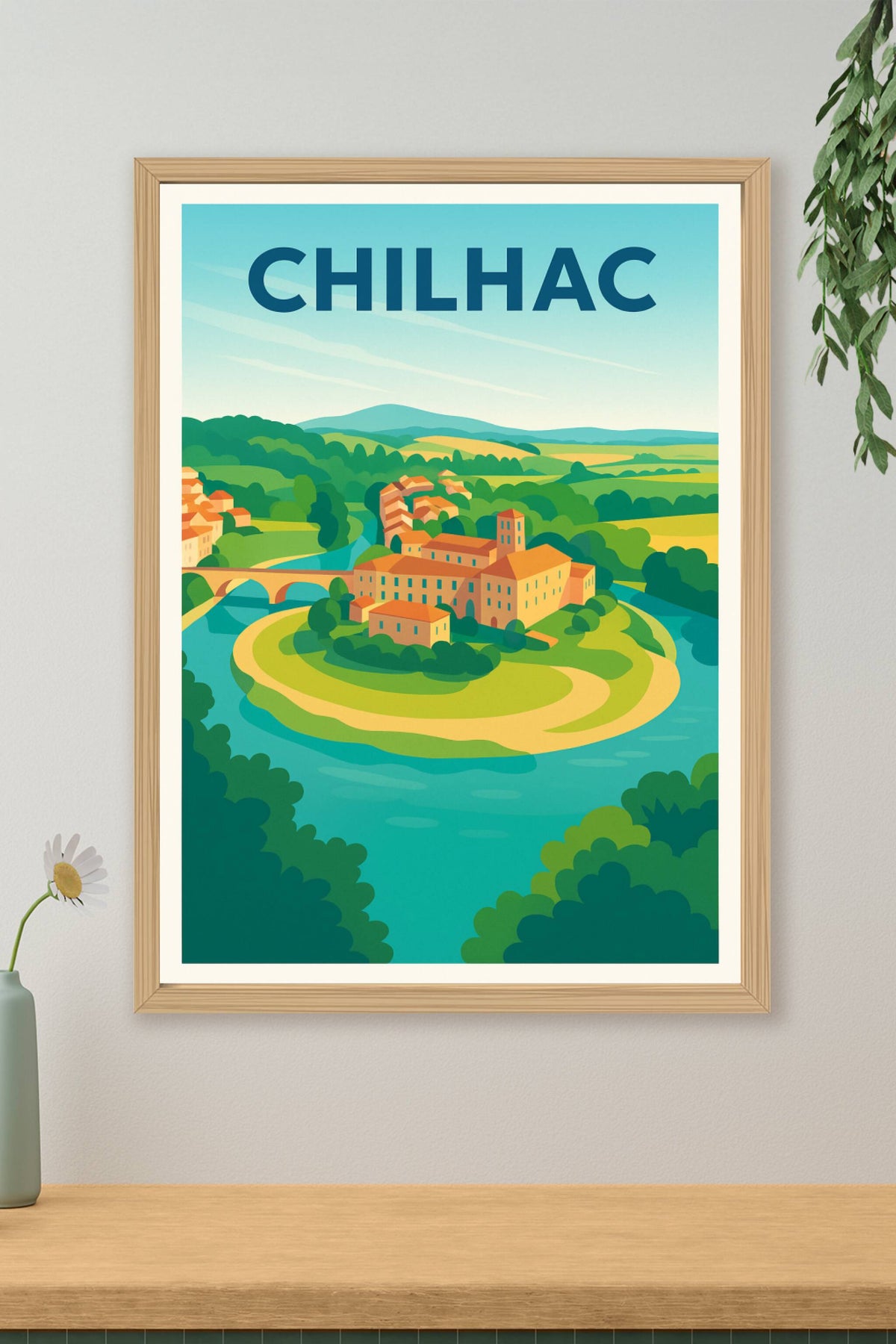 Affiche Chilhac — Harmonie bucolique au fil de la rivière · poster d'art de Chilhac