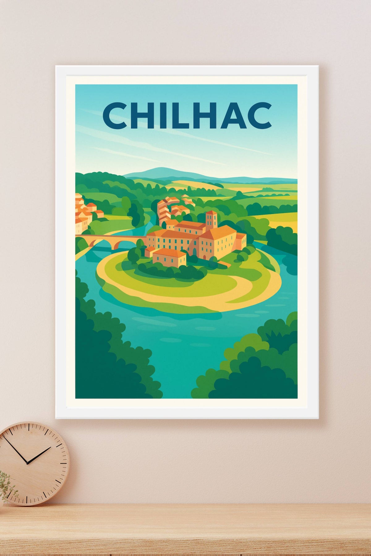 Affiche Chilhac — Harmonie bucolique au fil de la rivière · poster d'art de Chilhac