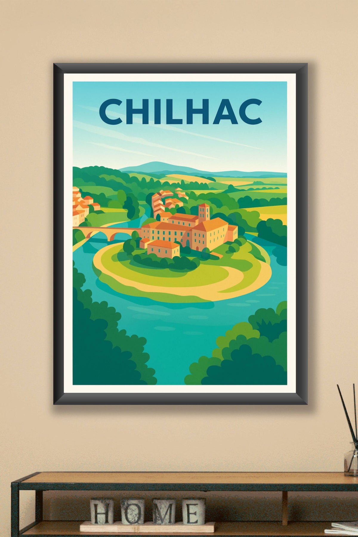 Affiche Chilhac — Harmonie bucolique au fil de la rivière · poster d'art de Chilhac
