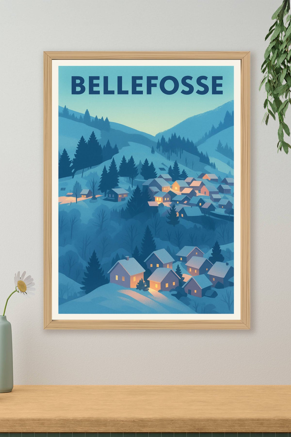 Affiche Bellefosse — Village enneigé au crépuscule · poster d'art de Bellefosse