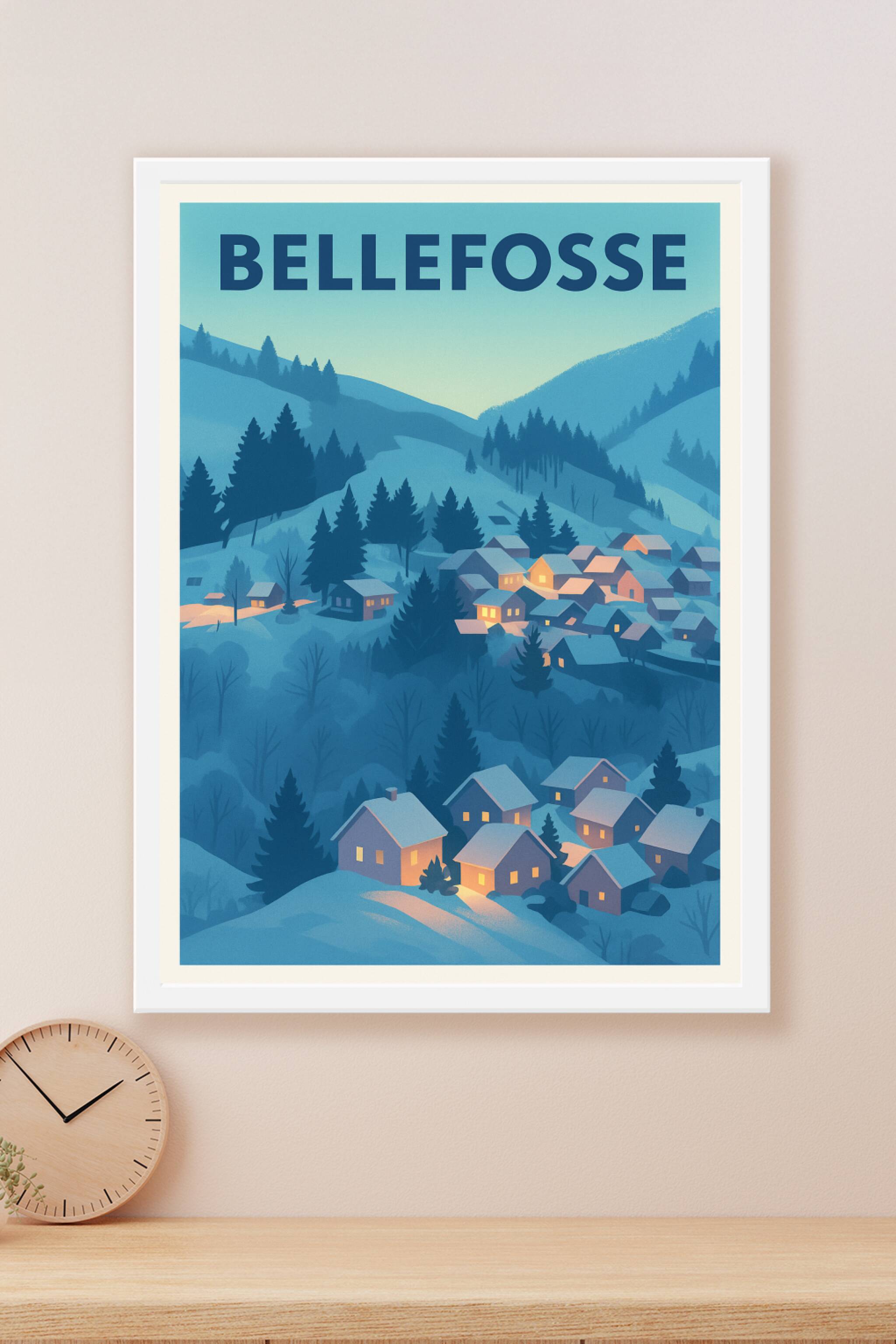 Affiche Bellefosse — Village enneigé au crépuscule · poster d'art de Bellefosse