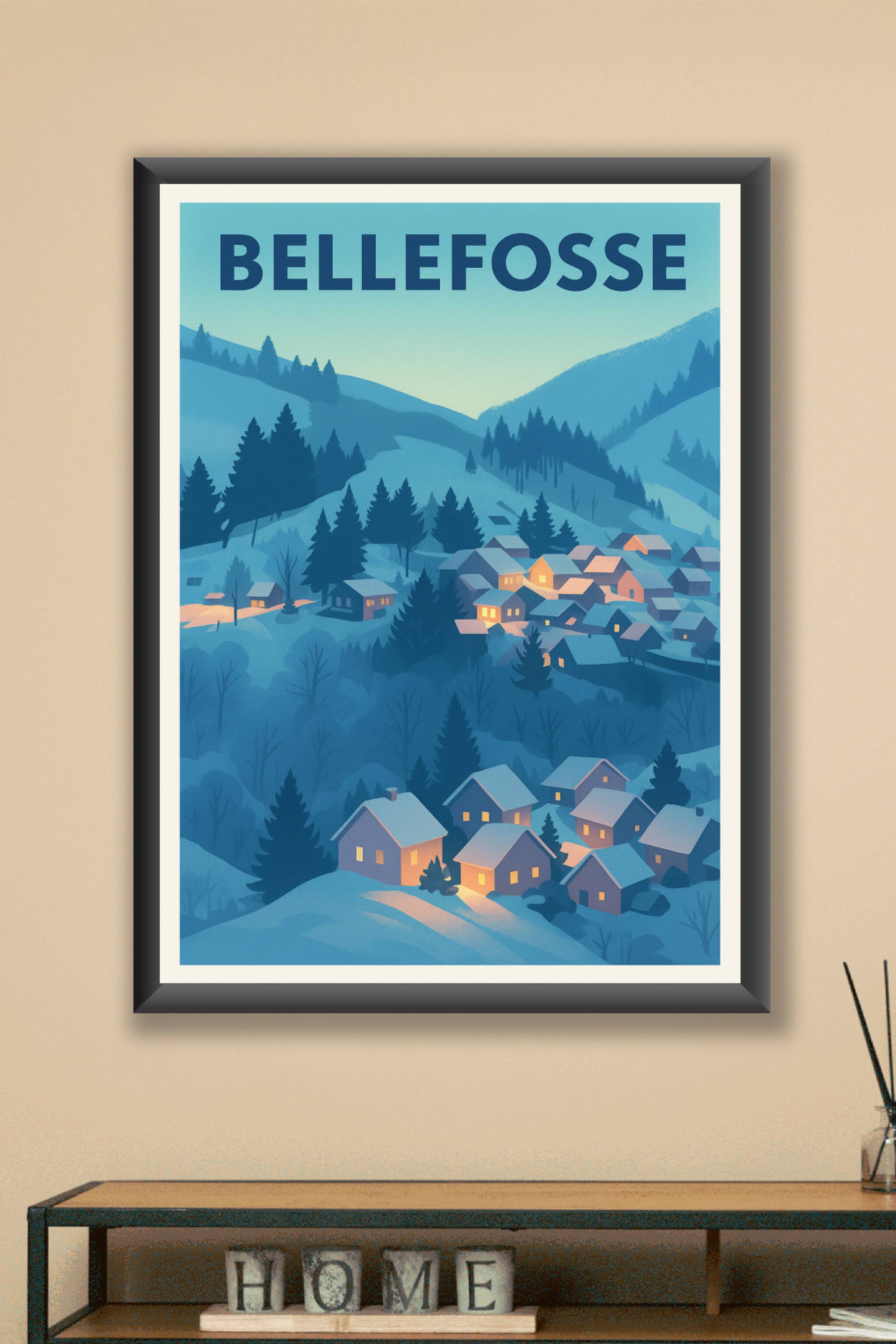 Affiche Bellefosse — Village enneigé au crépuscule · poster d'art de Bellefosse