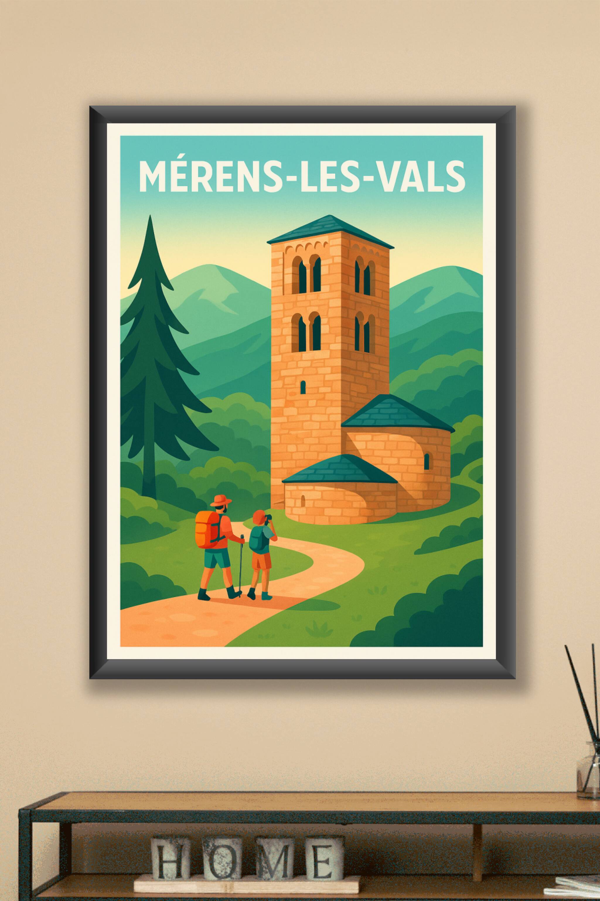 Affiche Mérens-les-Vals — Escapade au cœur des Pyrénées · poster d'art de Mérens-les-Vals