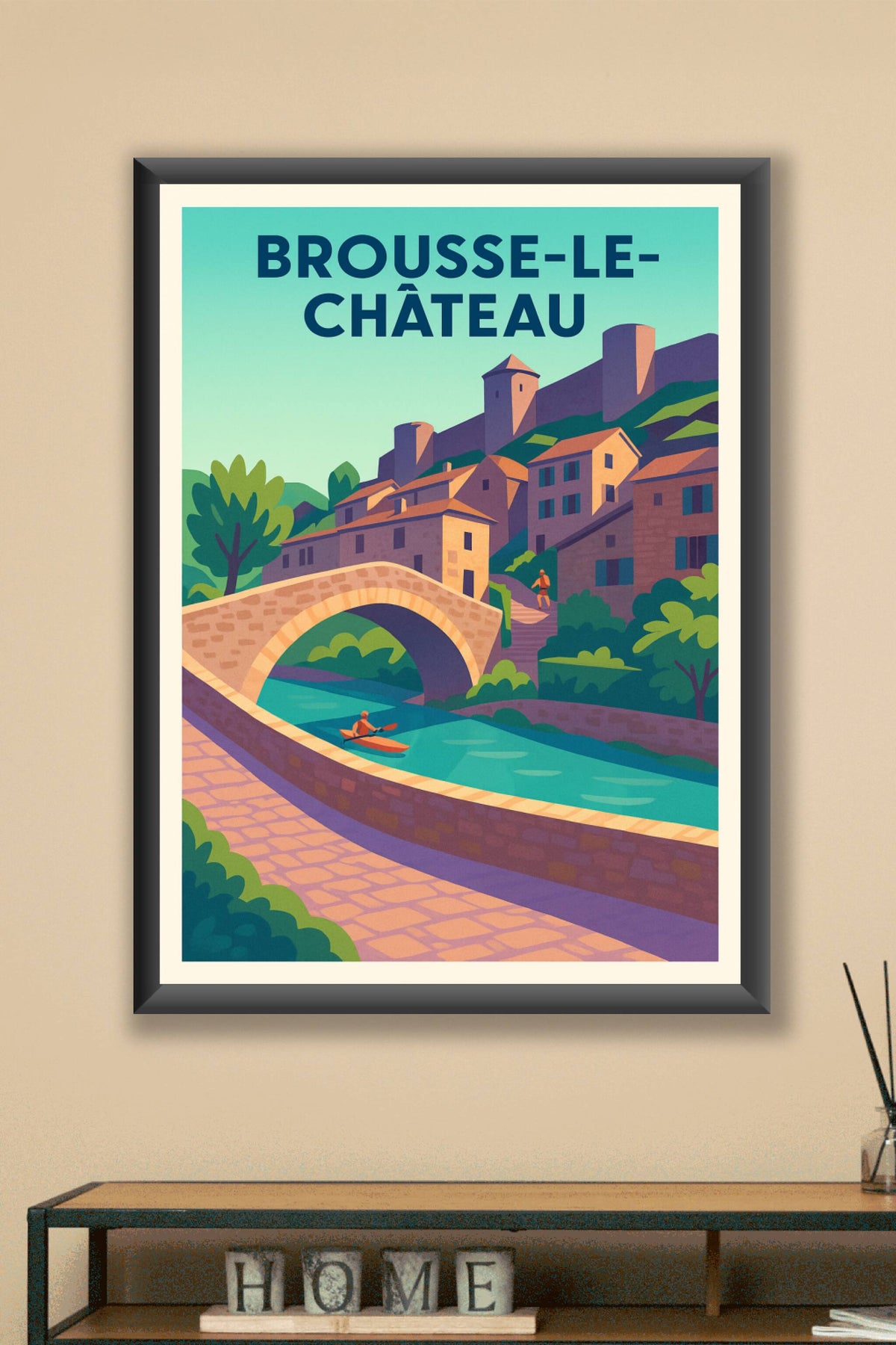 Affiche Brousse-le-Château — Charme fluvial et patrimoine médiéval · poster d'art de Brousse-le-Château