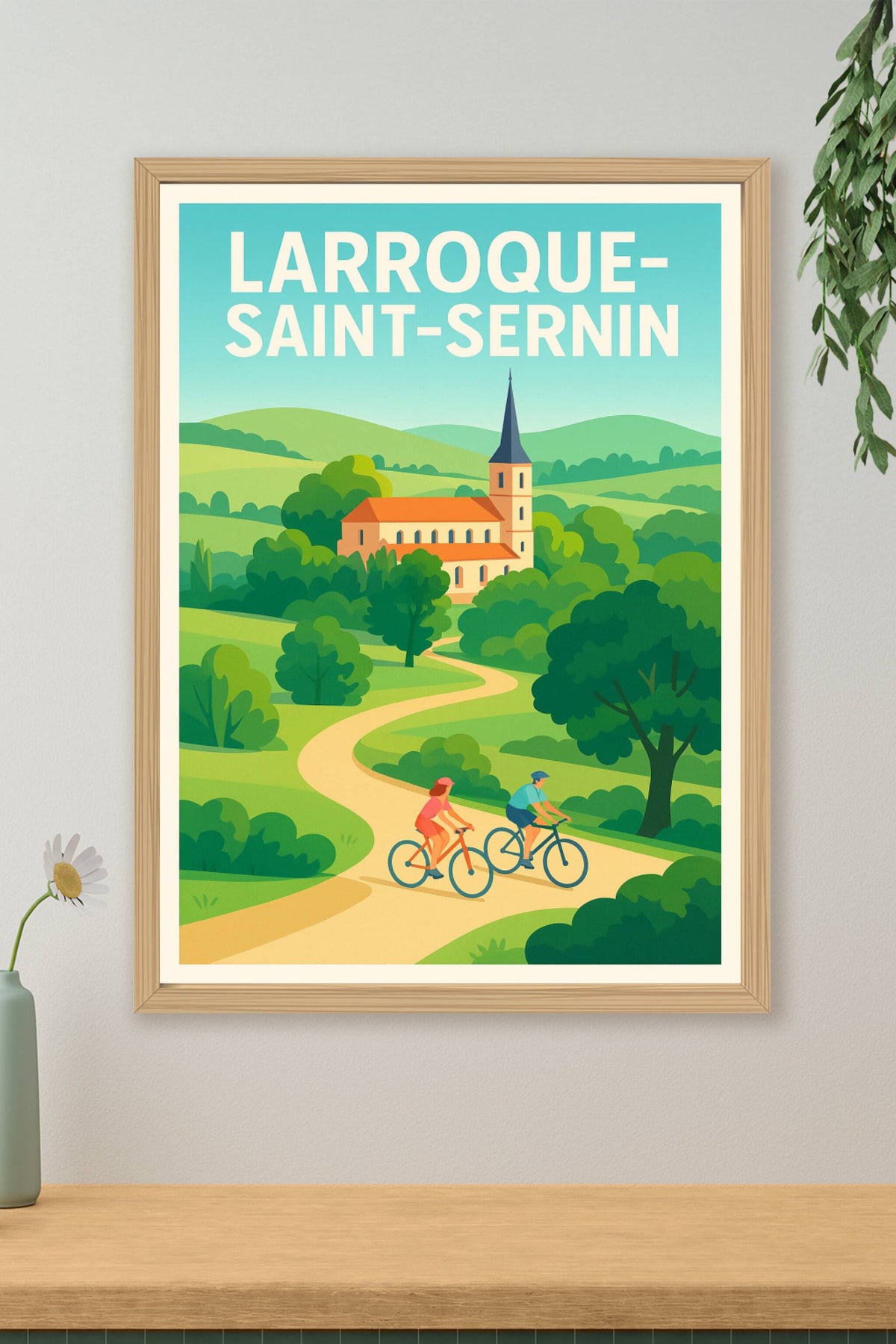 Affiche Larroque-Saint-Sernin — Échappée verte à vélo · poster d'art de Larroque-Saint-Sernin