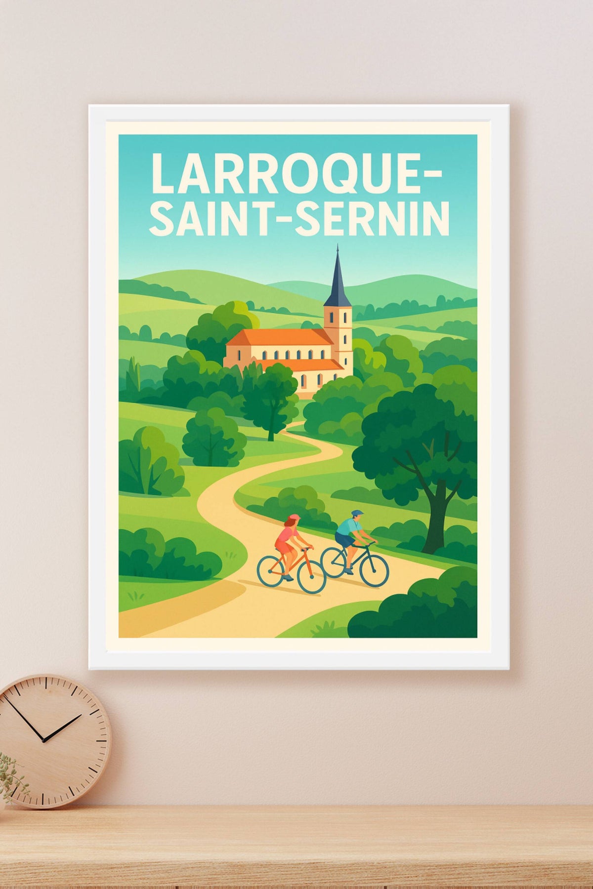 Affiche Larroque-Saint-Sernin — Échappée verte à vélo · poster d'art de Larroque-Saint-Sernin