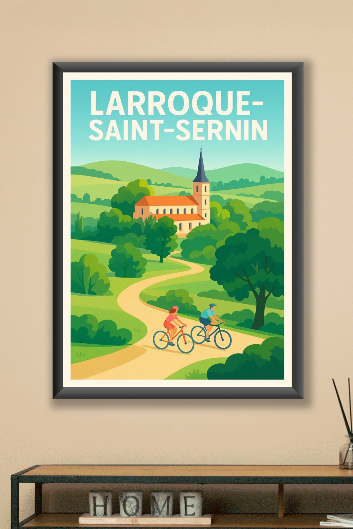 Affiche Larroque-Saint-Sernin — Échappée verte à vélo · poster d'art de Larroque-Saint-Sernin