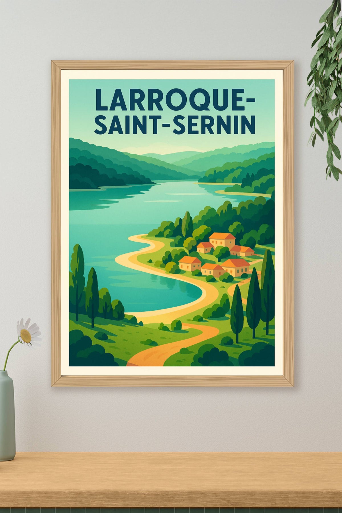 Affiche Larroque-Saint-Sernin — Évasion au bord de l'eau · poster d'art de Larroque-Saint-Sernin