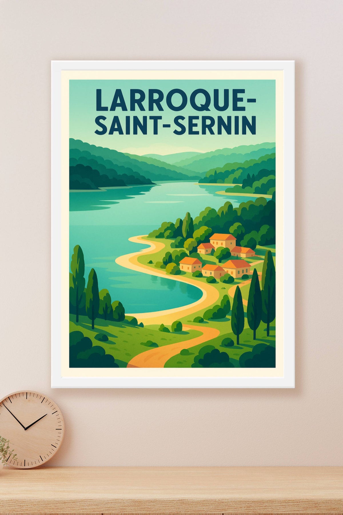 Affiche Larroque-Saint-Sernin — Évasion au bord de l'eau · poster d'art de Larroque-Saint-Sernin