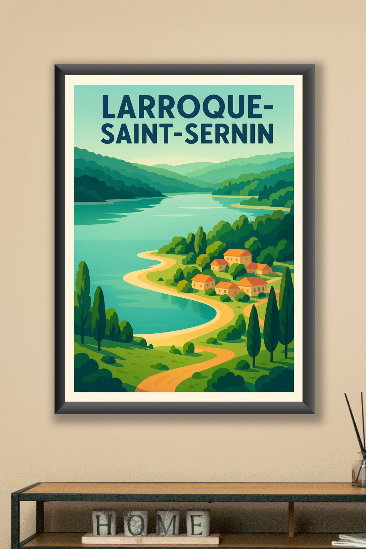 Affiche Larroque-Saint-Sernin — Évasion au bord de l'eau · poster d'art de Larroque-Saint-Sernin