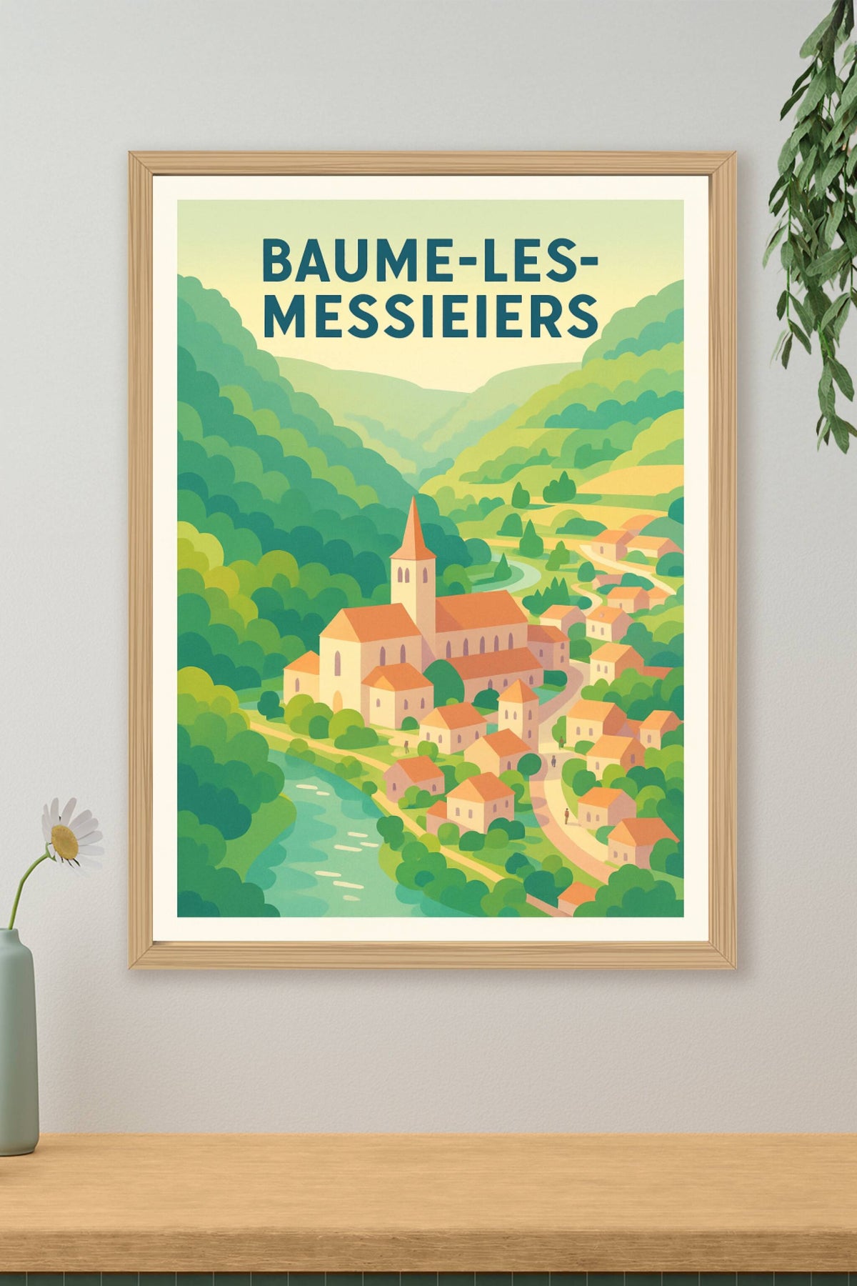 Affiche Baume-les-Messieurs — Charmant village au cœur de la nature · poster d'art de Baume-les-Messieurs