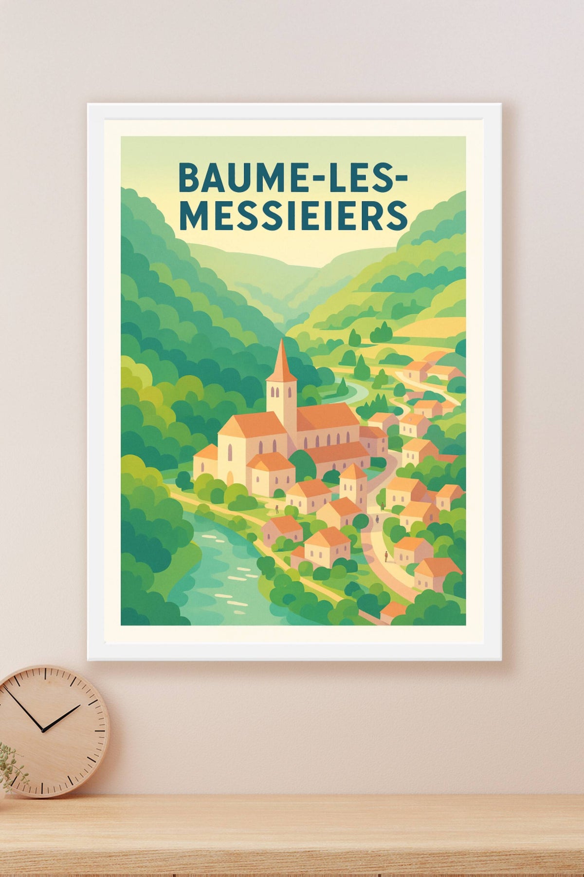 Affiche Baume-les-Messieurs — Charmant village au cœur de la nature · poster d'art de Baume-les-Messieurs