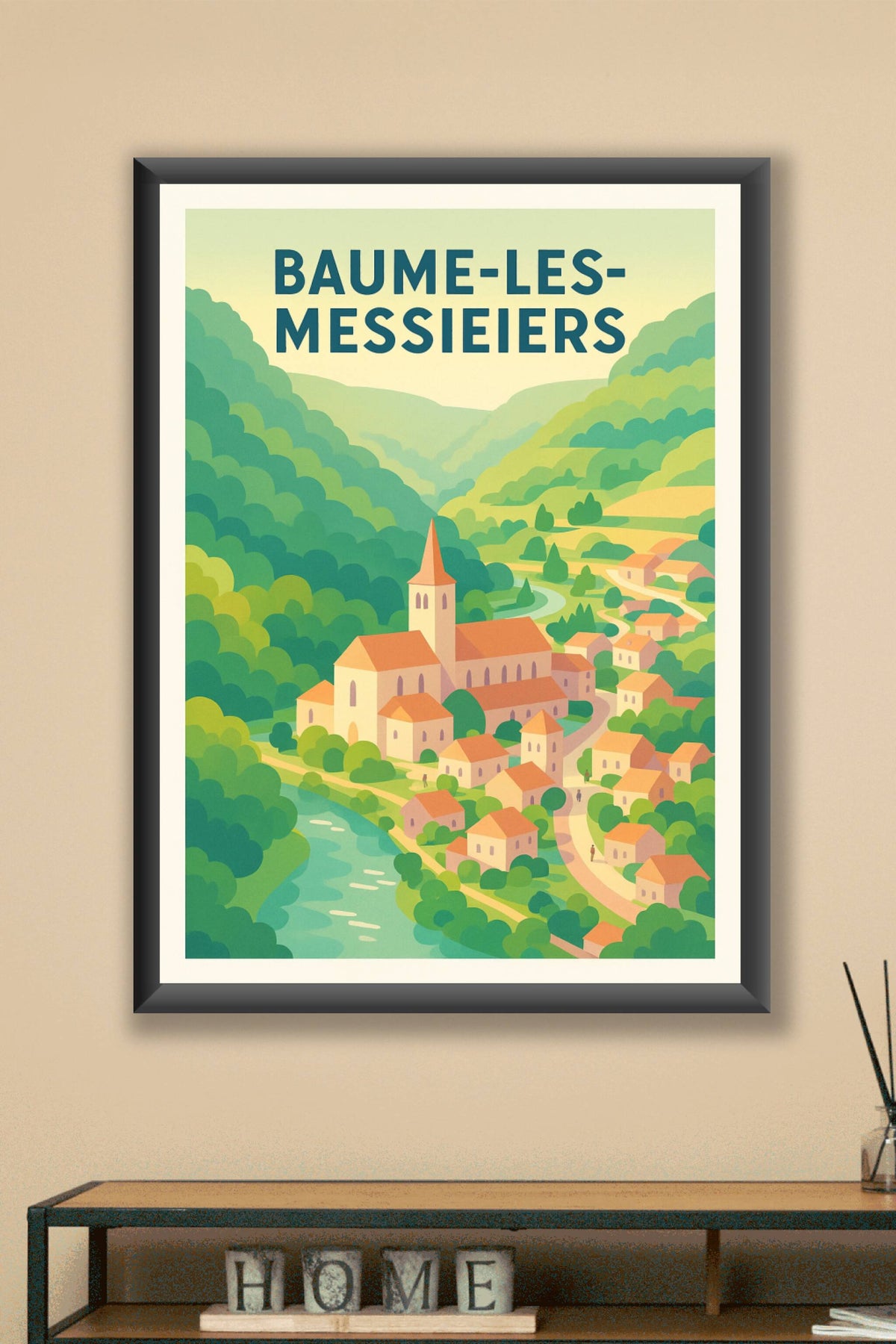 Affiche Baume-les-Messieurs — Charmant village au cœur de la nature · poster d'art de Baume-les-Messieurs