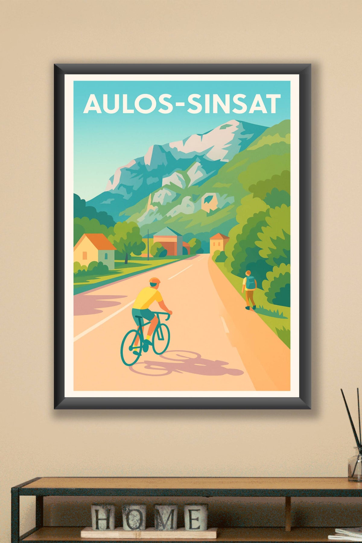 Affiche Aulos-Sinsat — Escapade à vélo au cœur des montagnes · poster d'art de Aulos-Sinsat