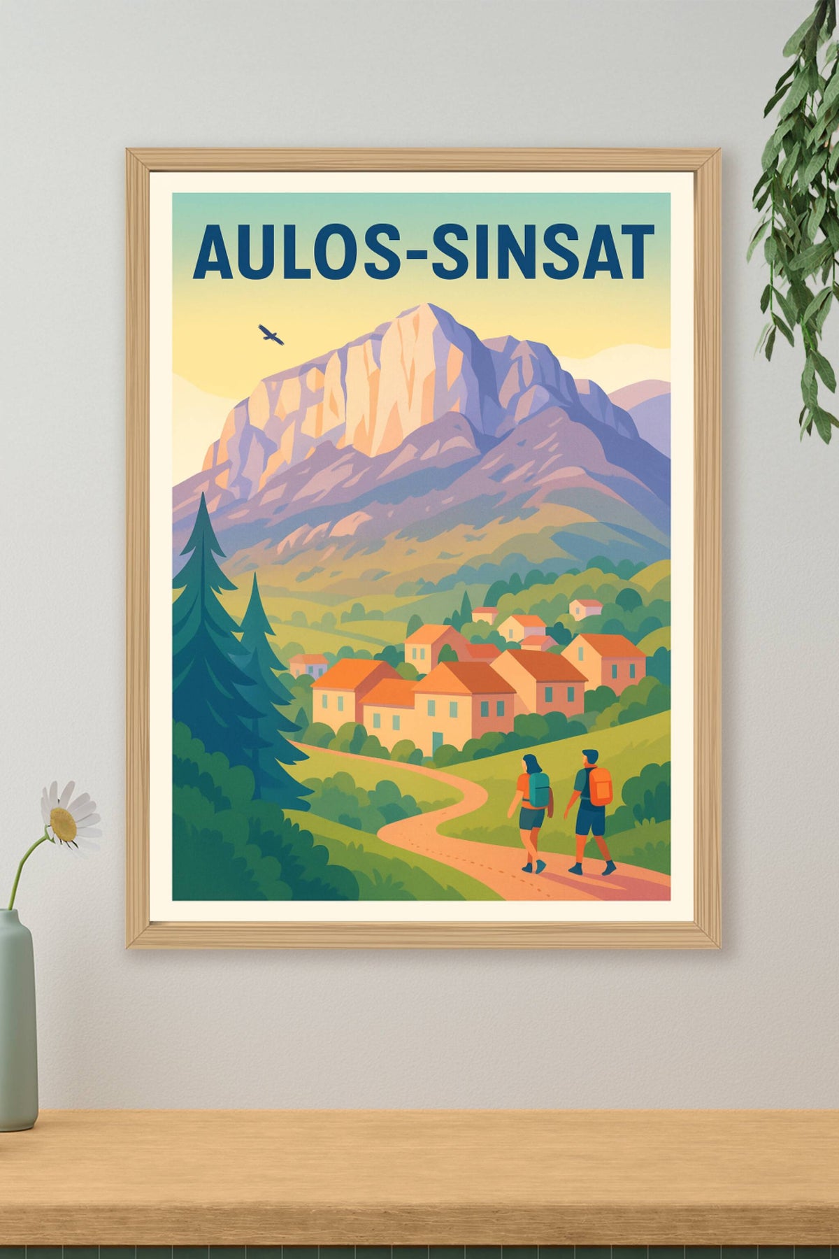 Affiche Aulos-Sinsat — Échappée verte au pied de la montagne · poster d'art de Aulos-Sinsat