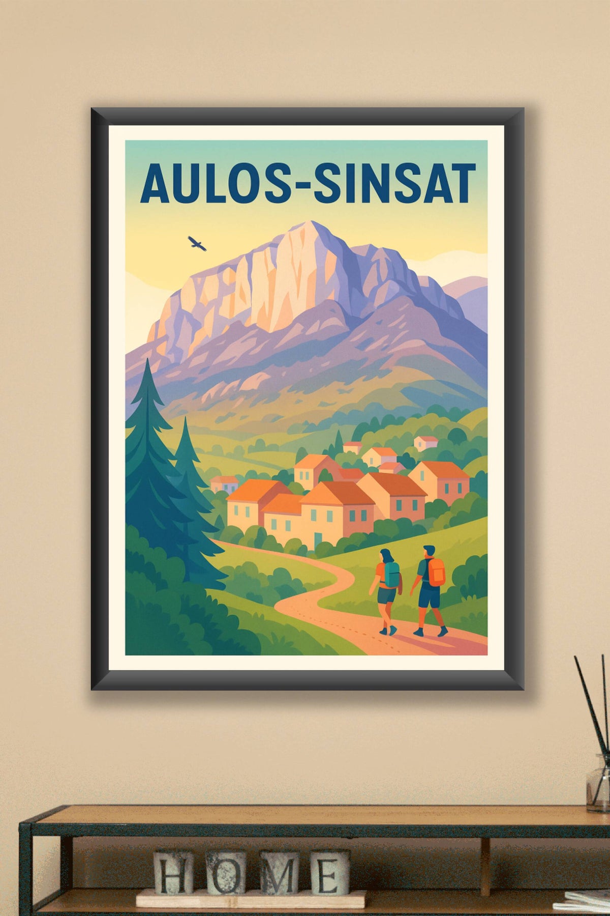 Affiche Aulos-Sinsat — Échappée verte au pied de la montagne · poster d'art de Aulos-Sinsat
