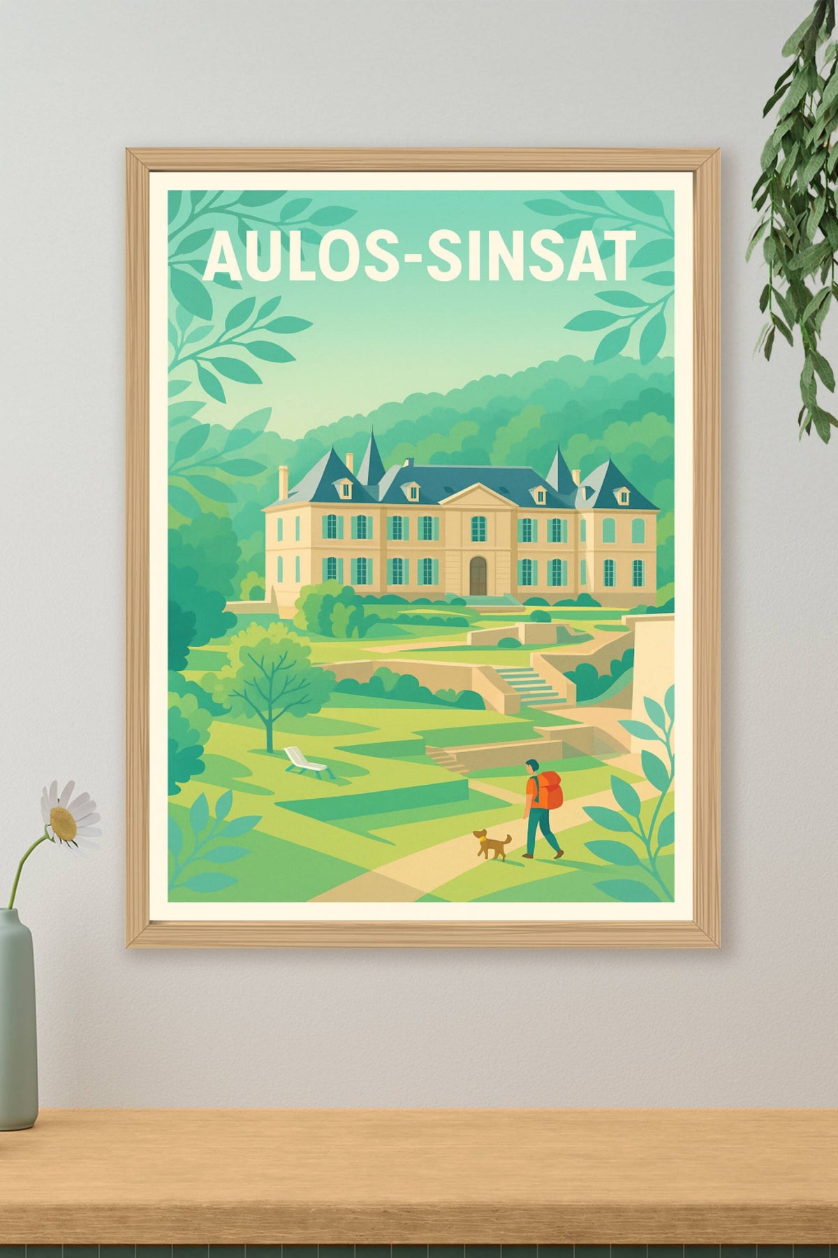 Affiche Aulos-Sinsat — Promenade bucolique au château · poster d'art de Aulos-Sinsat